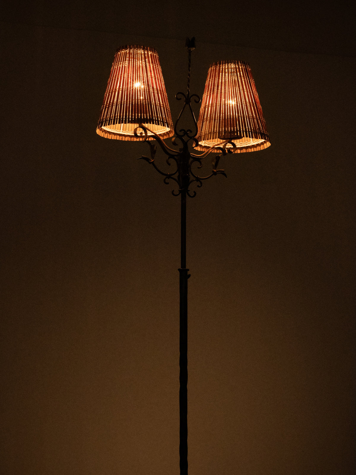 Wrought Iron &amp; Wood-Slate Floor Lamp by Taidetakomo Hakkarainen, Finland, 1930s