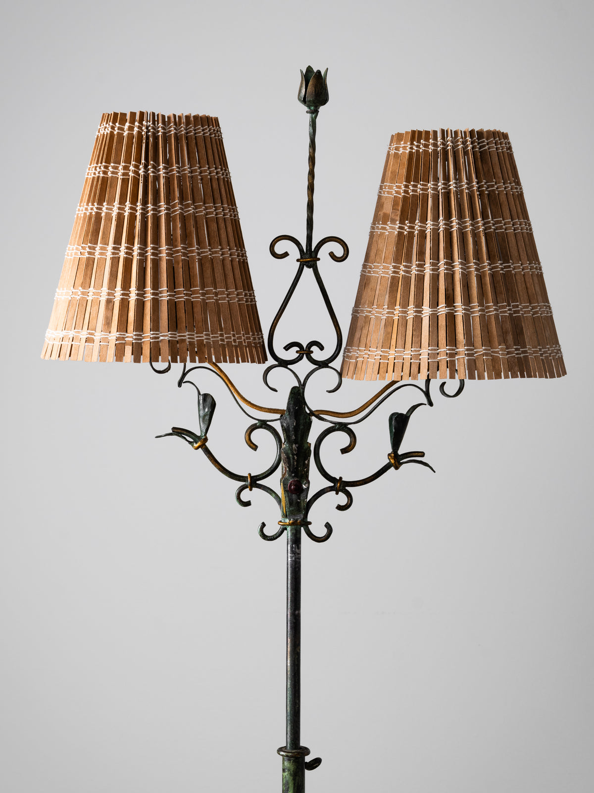 Wrought Iron &amp; Wood-Slate Floor Lamp by Taidetakomo Hakkarainen, Finland, 1930s