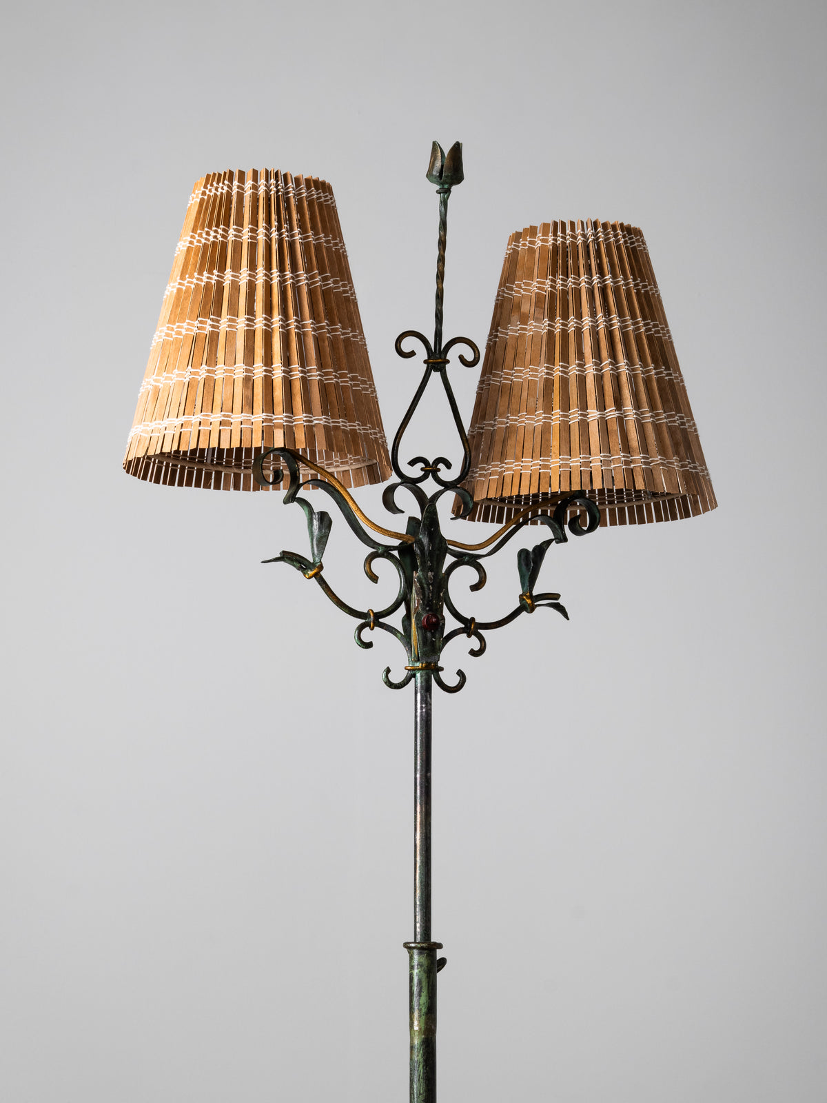 Wrought Iron &amp; Wood-Slate Floor Lamp by Taidetakomo Hakkarainen, Finland, 1930s