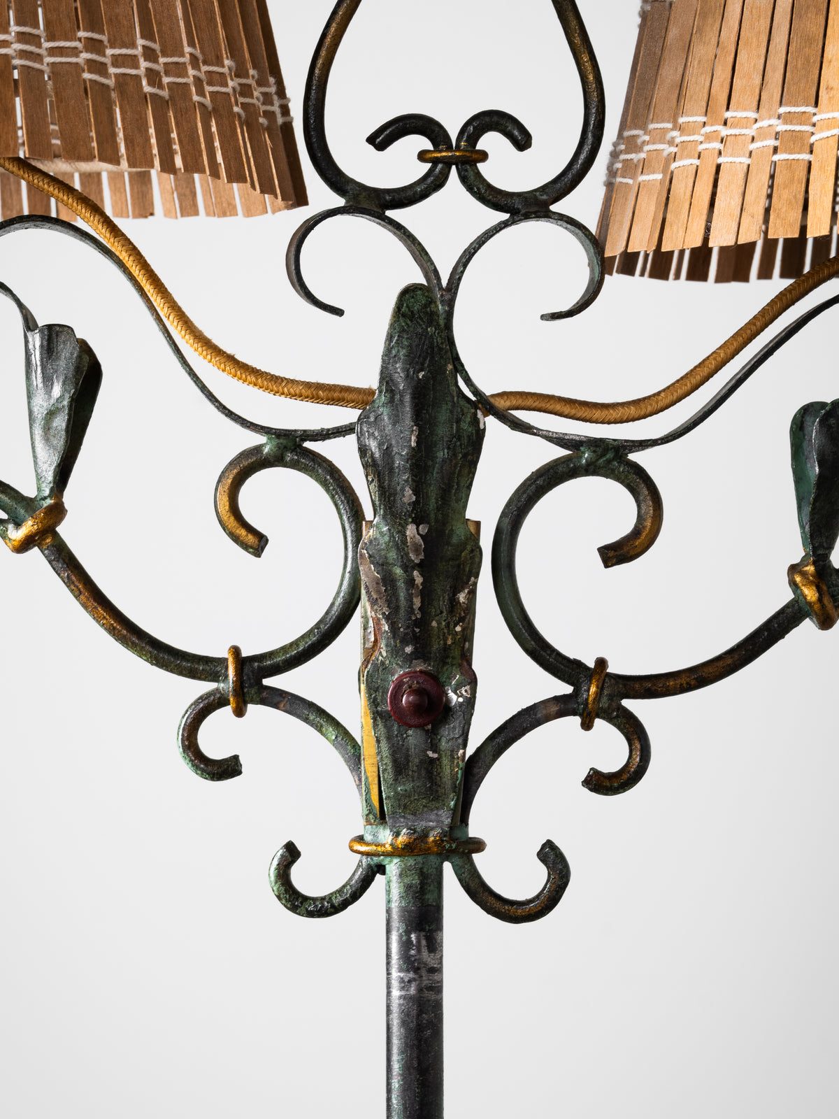 Wrought Iron &amp; Wood-Slate Floor Lamp by Taidetakomo Hakkarainen, Finland, 1930s