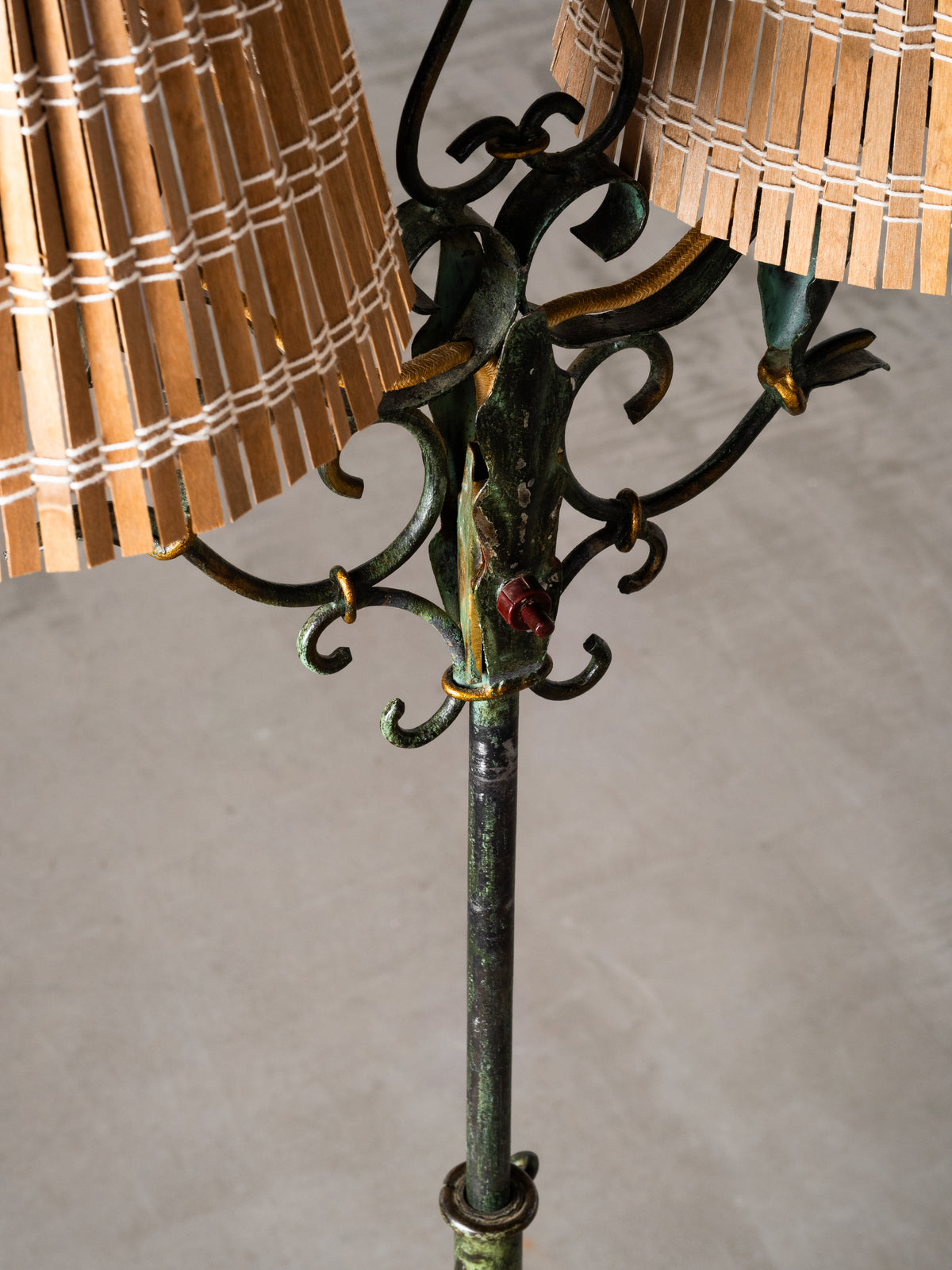 Wrought Iron &amp; Wood-Slate Floor Lamp by Taidetakomo Hakkarainen, Finland, 1930s