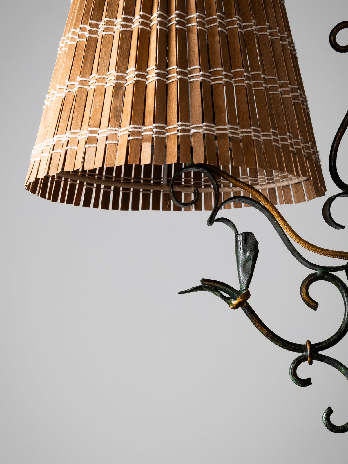 Wrought Iron &amp; Wood-Slate Floor Lamp by Taidetakomo Hakkarainen, Finland, 1930s