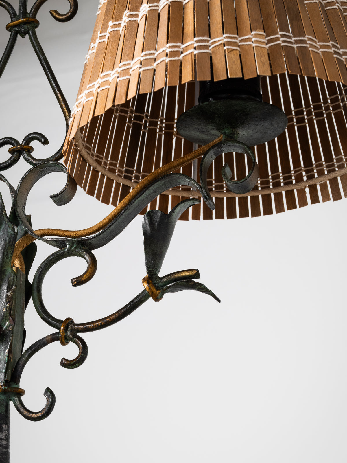 Wrought Iron &amp; Wood-Slate Floor Lamp by Taidetakomo Hakkarainen, Finland, 1930s