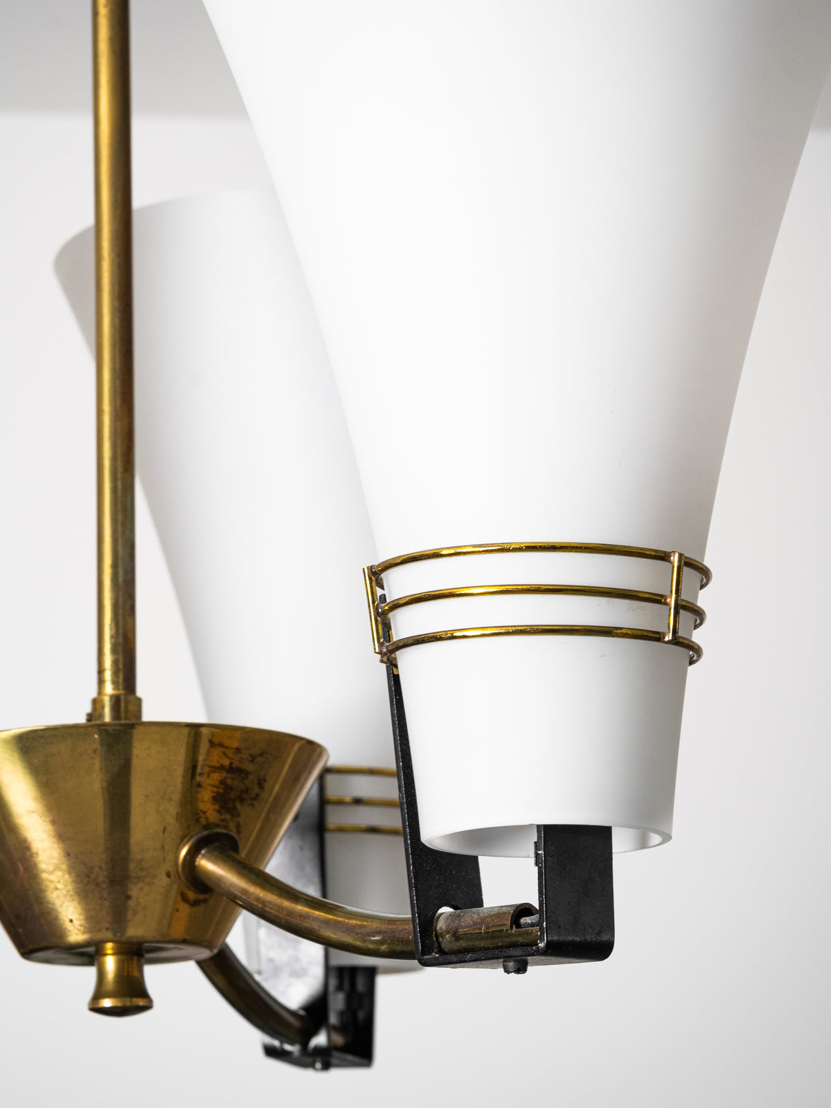Brass &amp; Opaline Glass Chandelier Model ER 151/3 by Itsu, Finland, 1960s