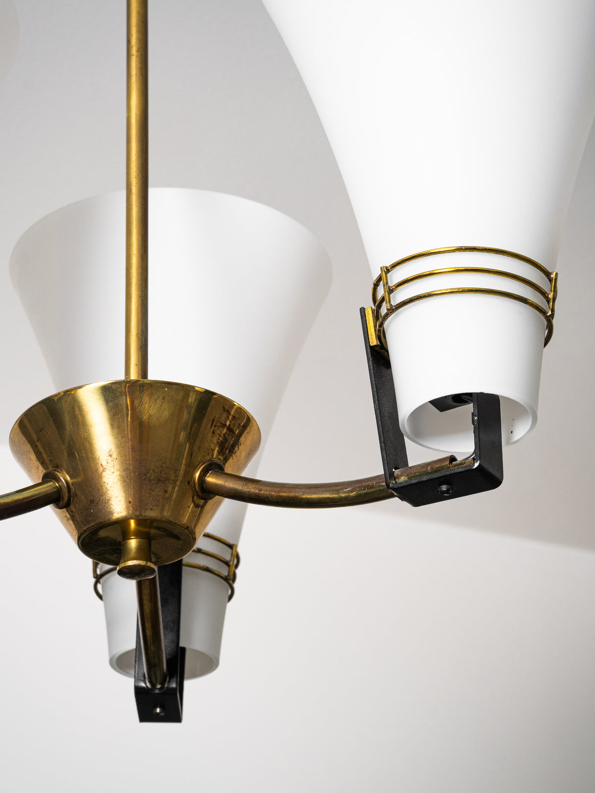 Brass &amp; Opaline Glass Chandelier Model ER 151/3 by Itsu, Finland, 1960s