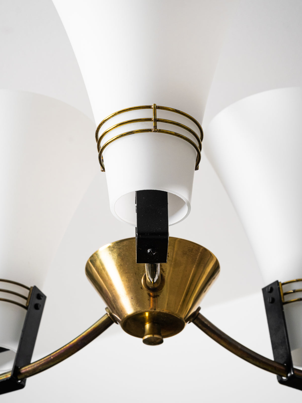 Brass &amp; Opaline Glass Chandelier Model ER 151/3 by Itsu, Finland, 1960s