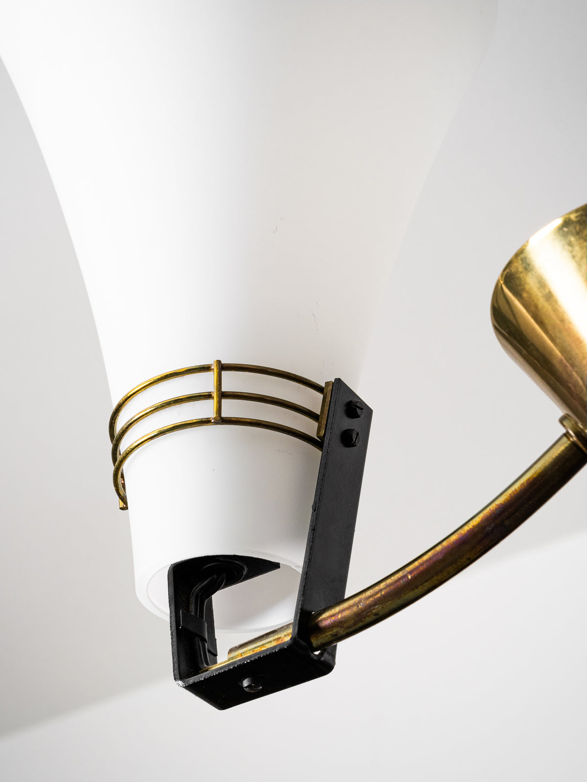 Brass &amp; Opaline Glass Chandelier Model ER 151/3 by Itsu, Finland, 1960s