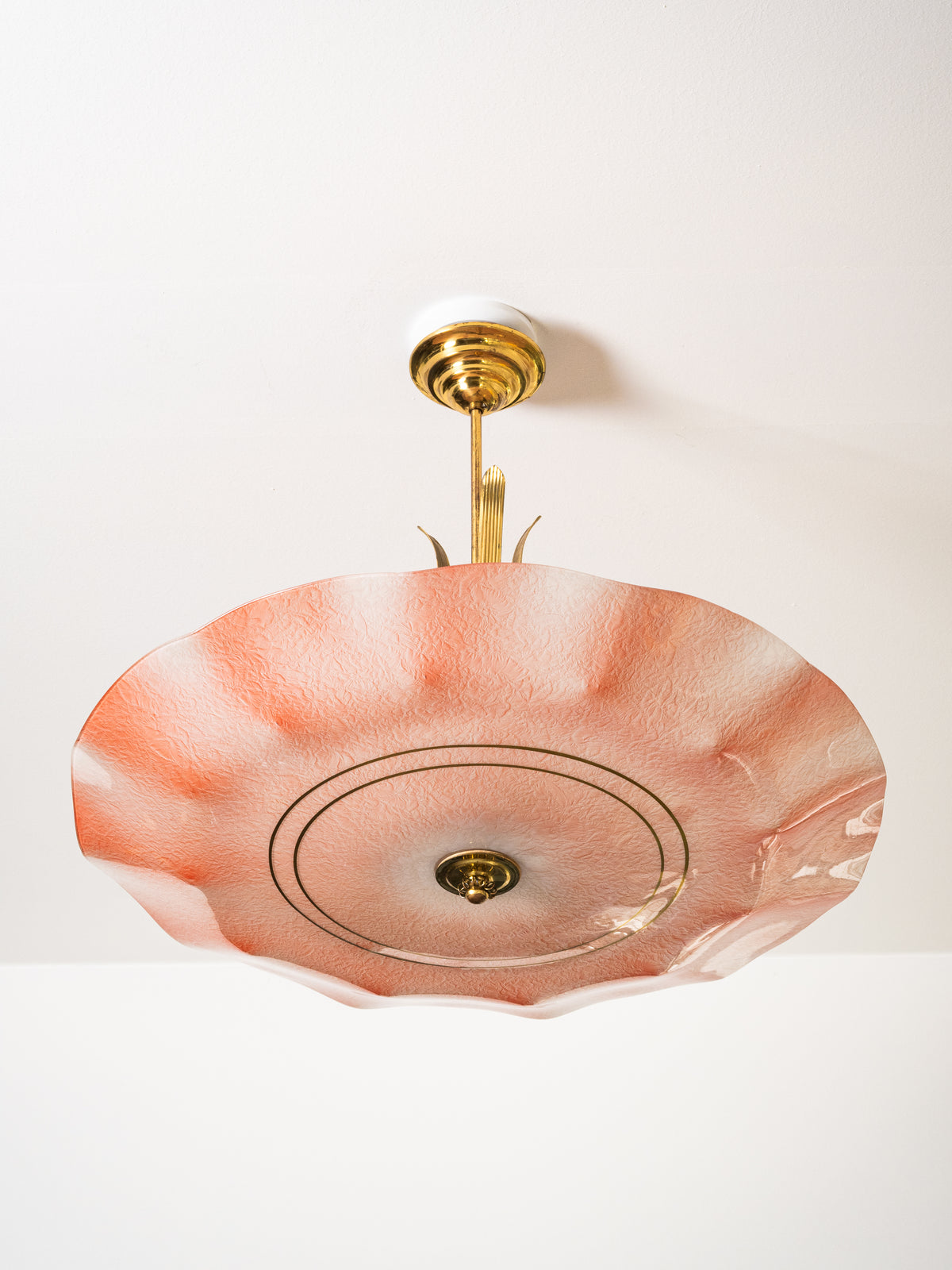 Pink Glass &amp; Brass Chandelier by Valinte, Finland, 1950s