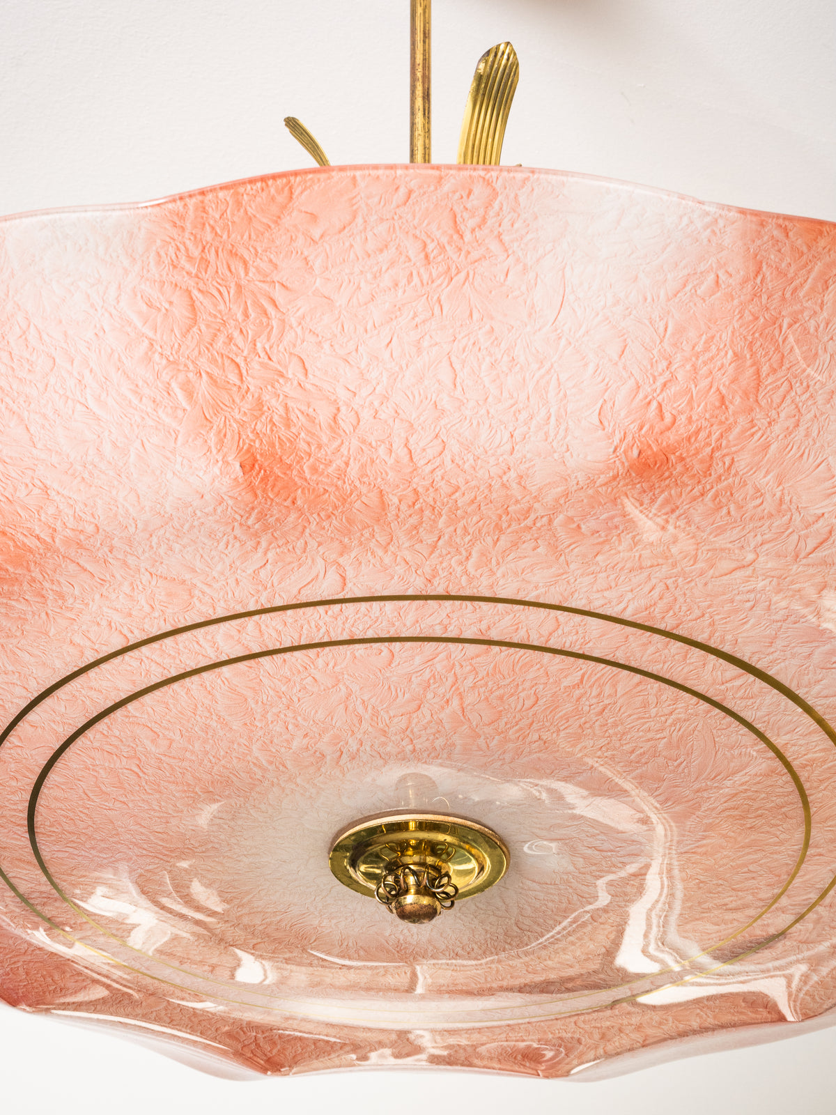 Pink Glass &amp; Brass Chandelier by Valinte, Finland, 1950s