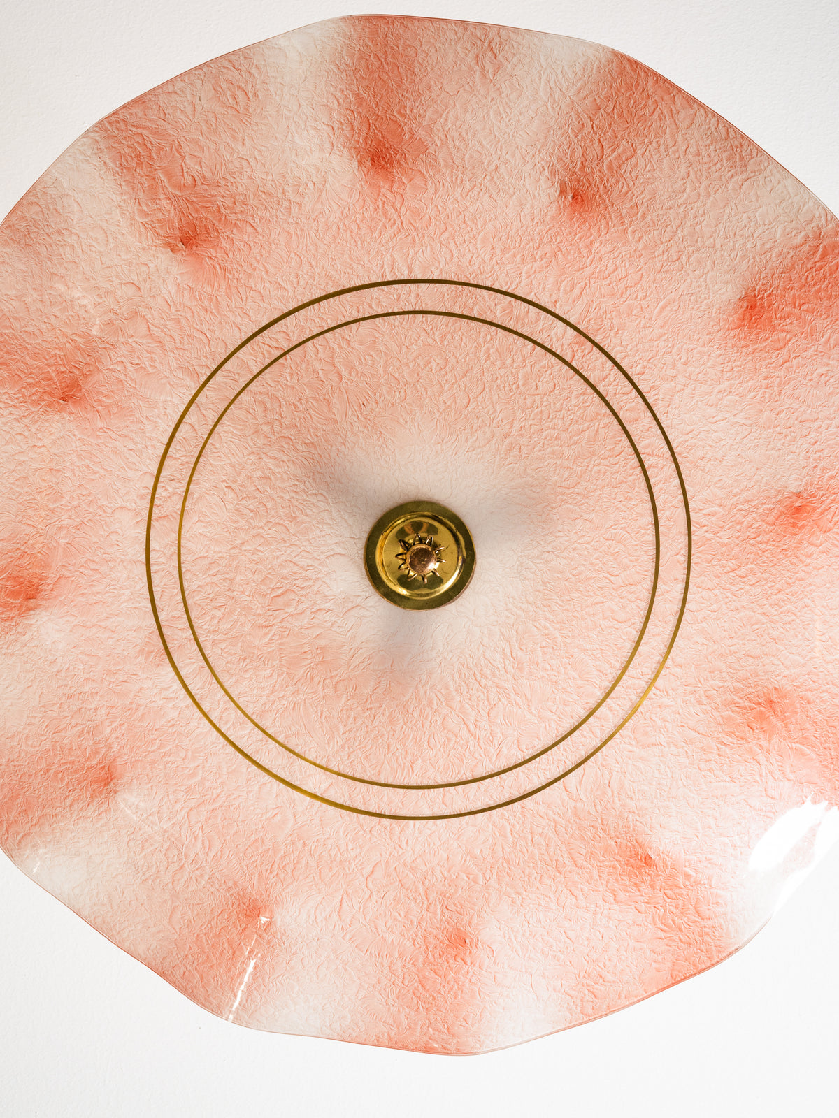 Pink Glass &amp; Brass Chandelier by Valinte, Finland, 1950s