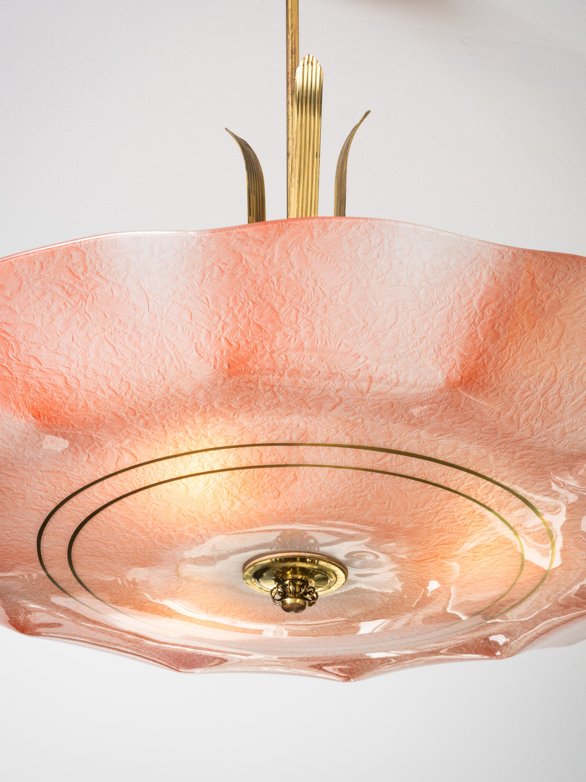 Pink Glass &amp; Brass Chandelier by Valinte, Finland, 1950s