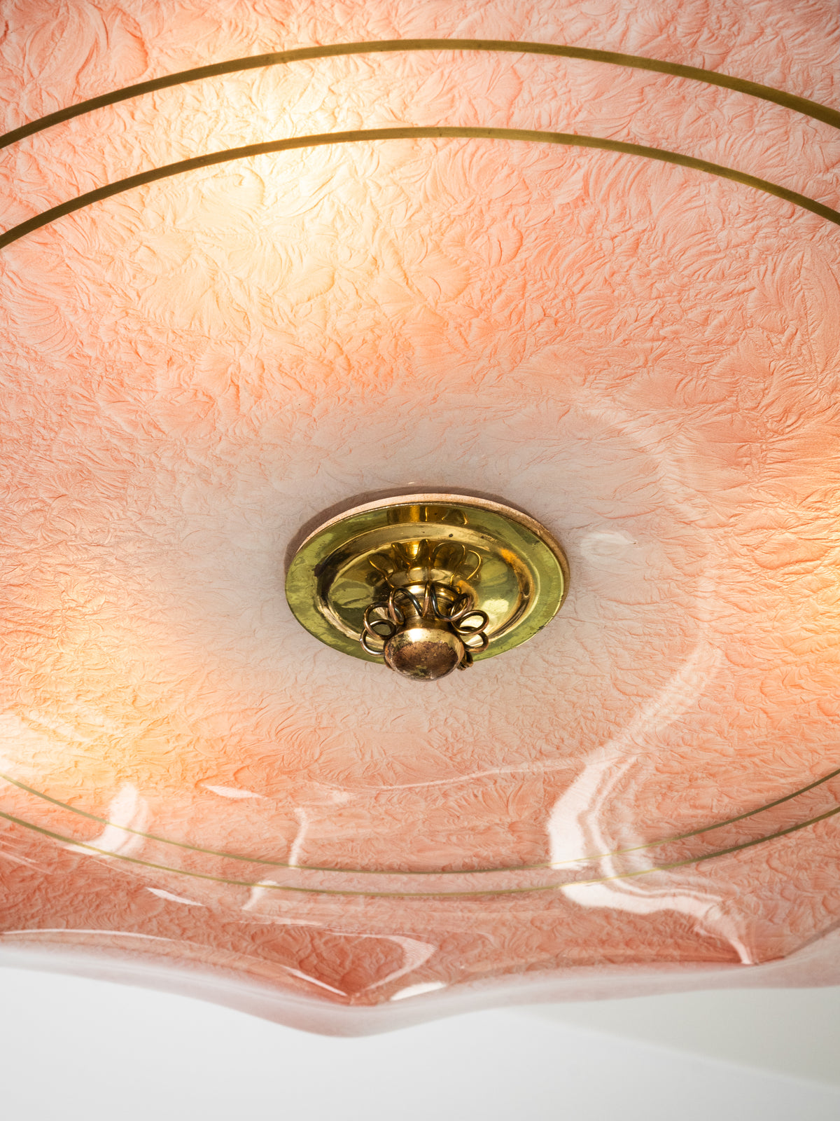 Pink Glass &amp; Brass Chandelier by Valinte, Finland, 1950s
