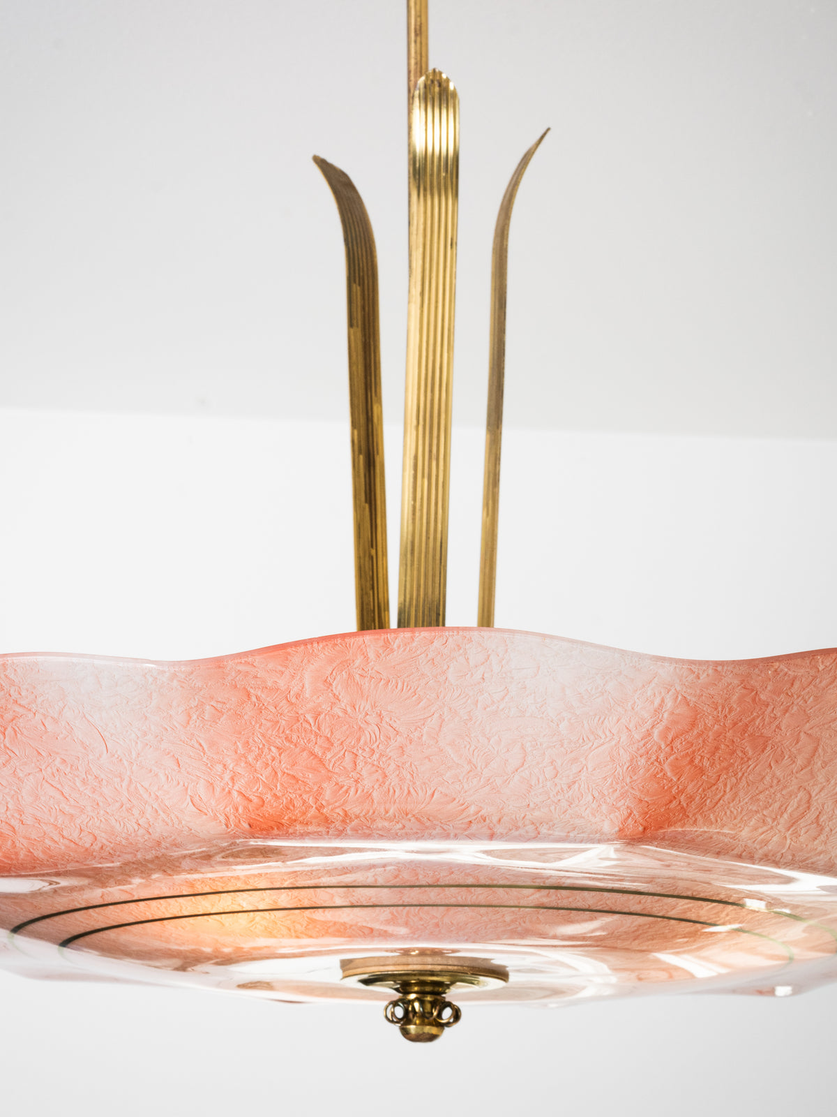 Pink Glass &amp; Brass Chandelier by Valinte, Finland, 1950s