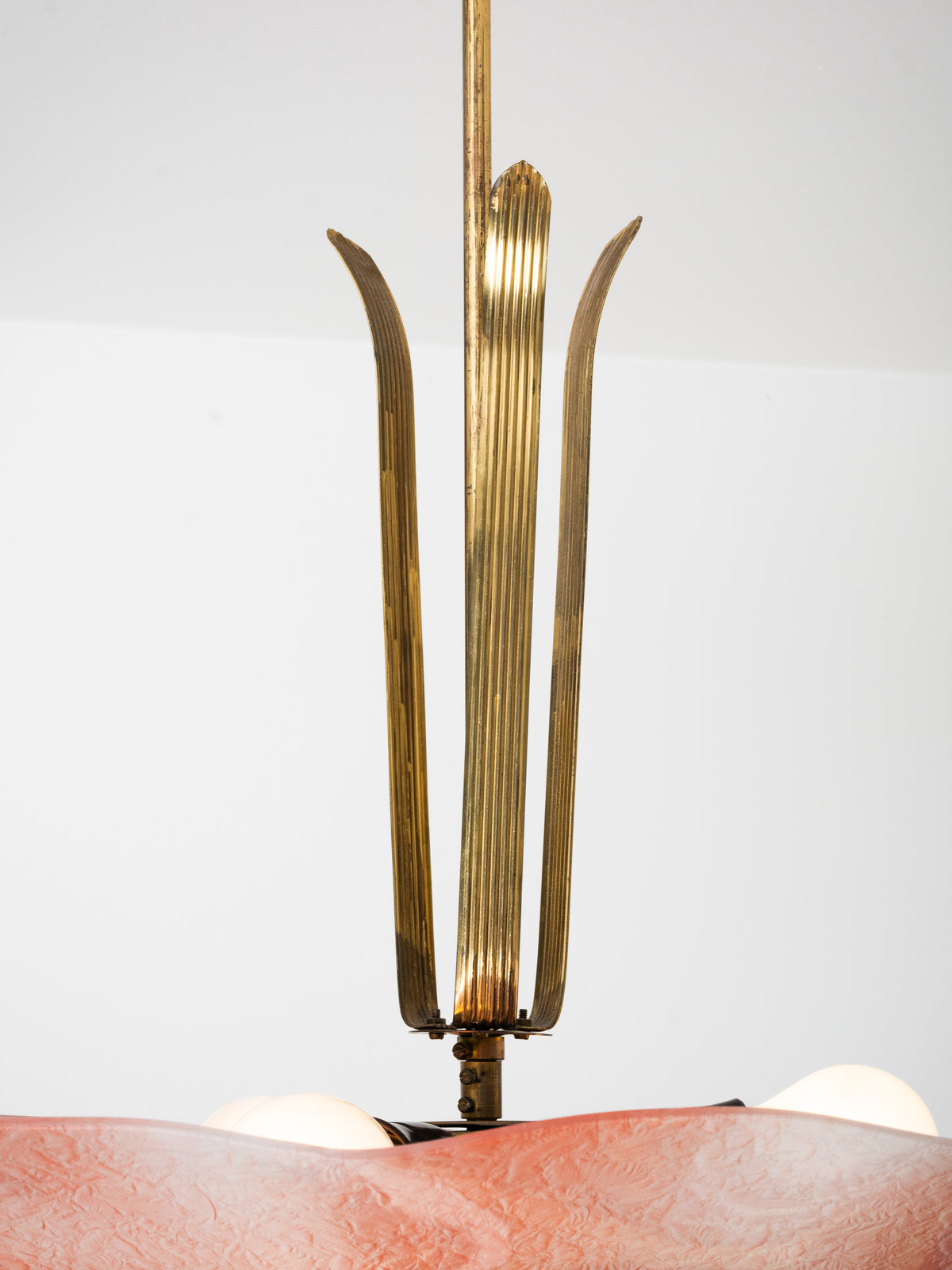 Pink Glass &amp; Brass Chandelier by Valinte, Finland, 1950s