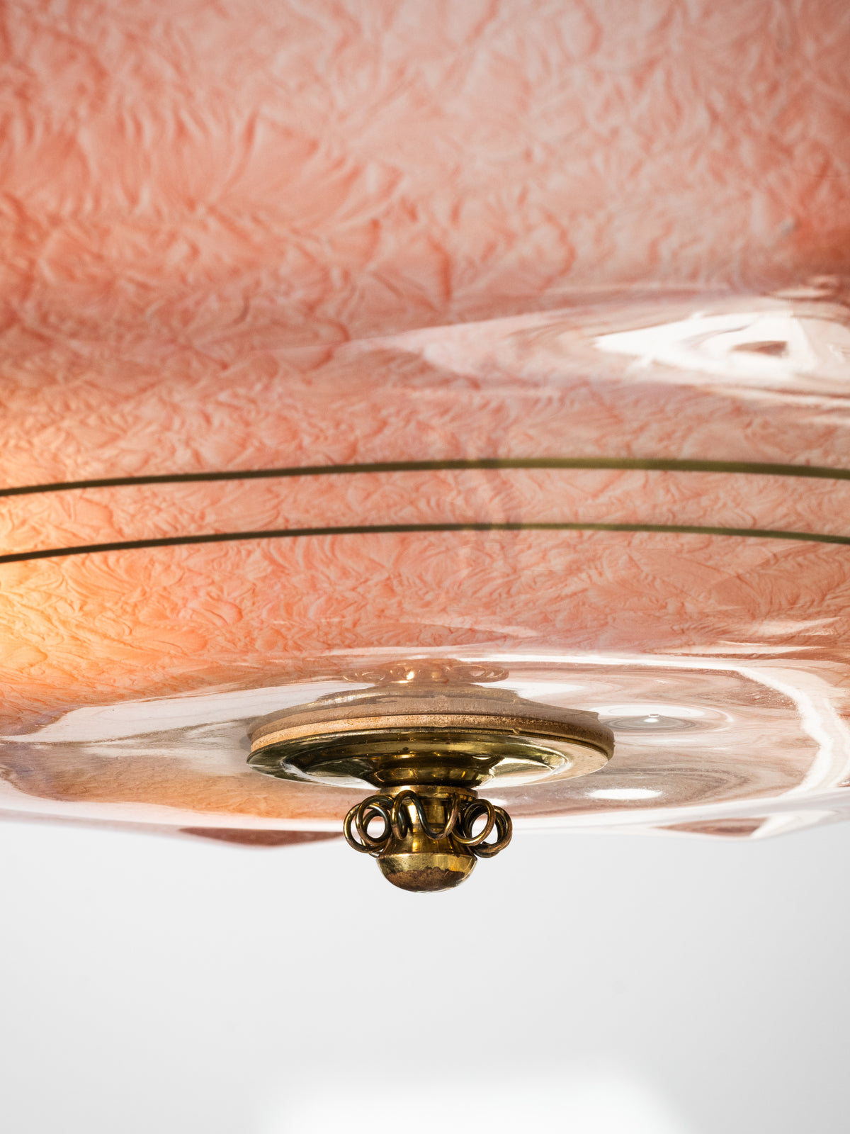 Pink Glass &amp; Brass Chandelier by Valinte, Finland, 1950s