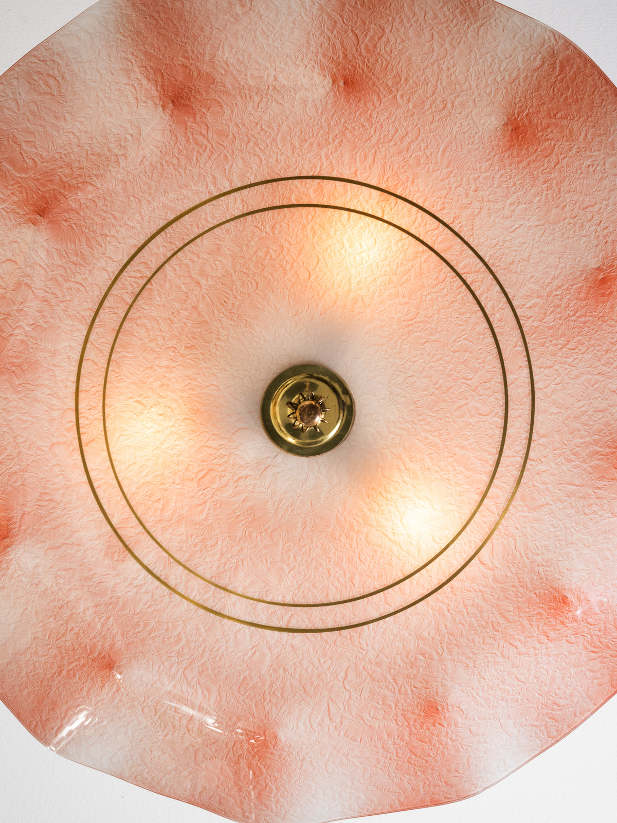 Pink Glass &amp; Brass Chandelier by Valinte, Finland, 1950s