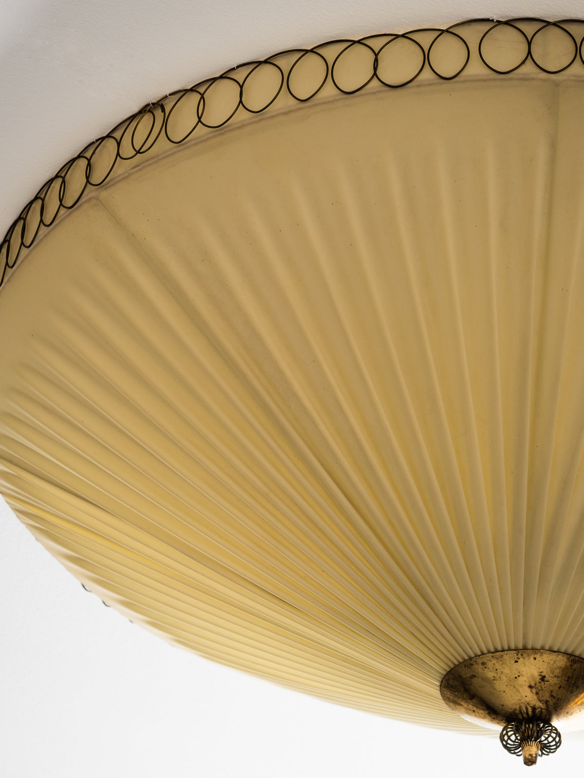 Large Brass and Synthetic Textile Flush Mount, Finland, 1950s