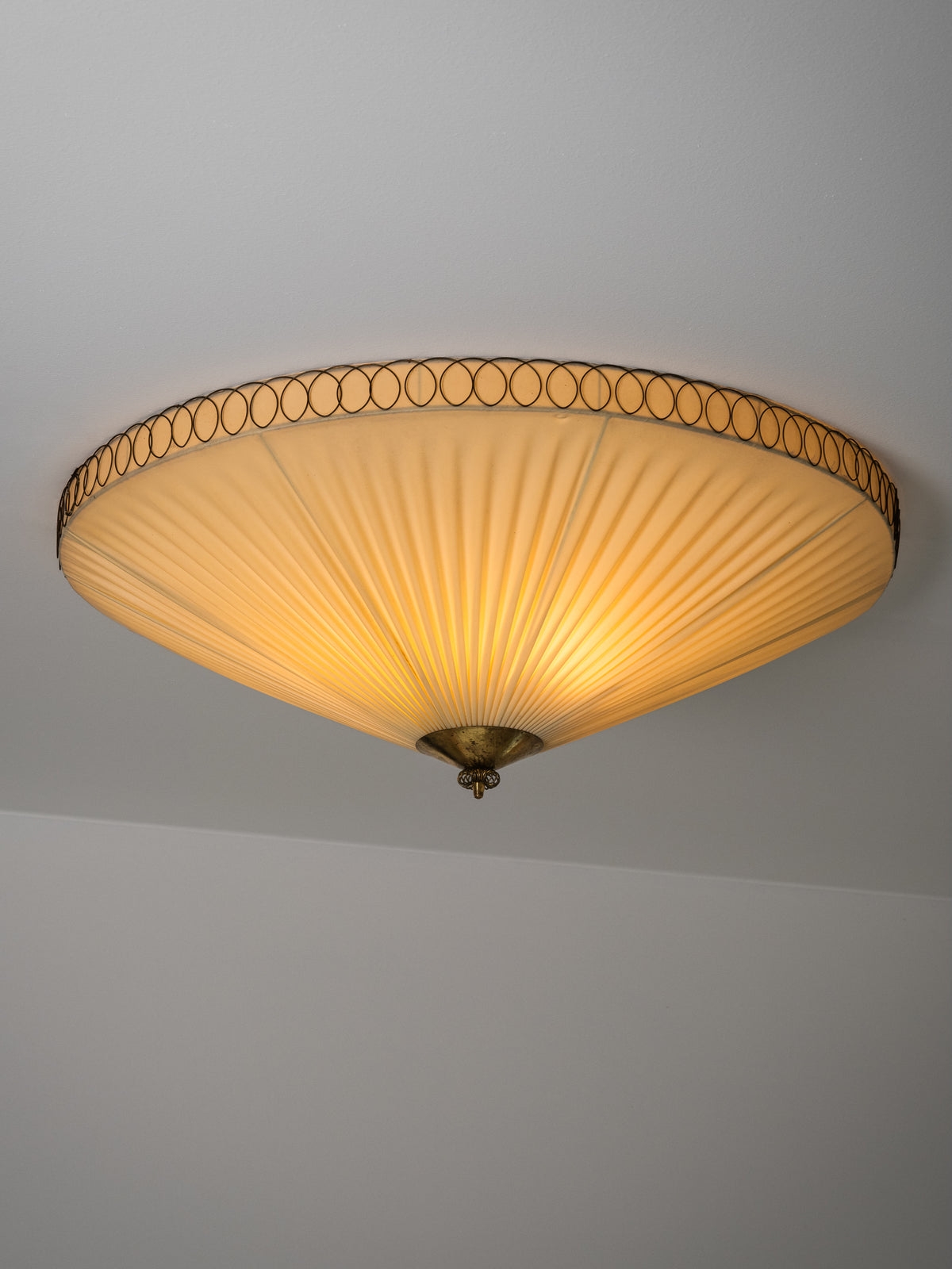 Large Brass and Synthetic Textile Flush Mount, Finland, 1950s