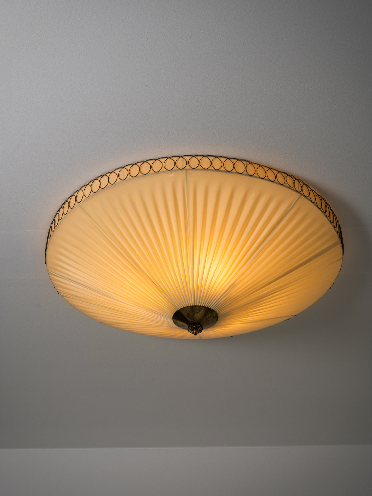 Large Brass and Synthetic Textile Flush Mount, Finland, 1950s