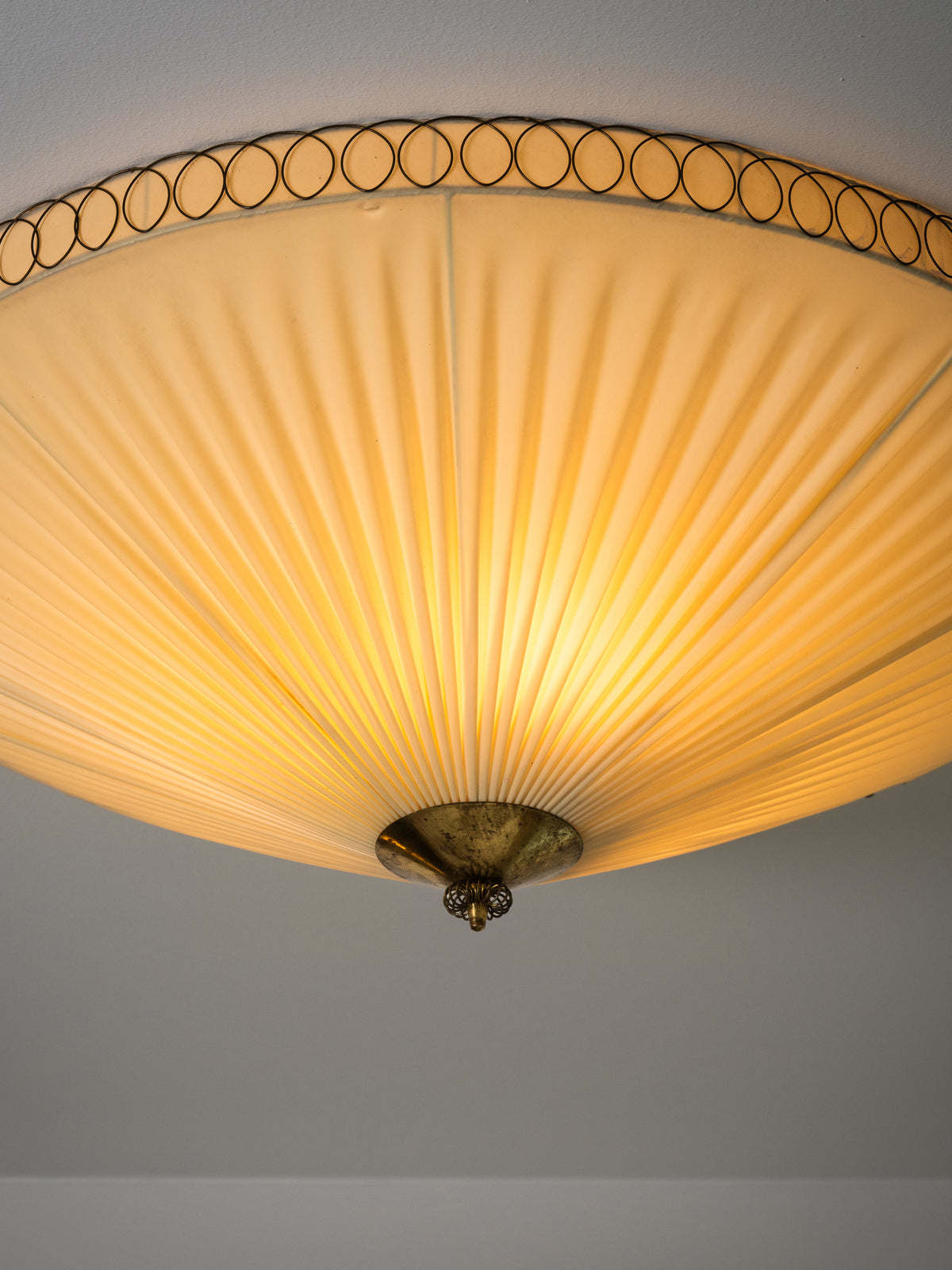 Large Brass and Synthetic Textile Flush Mount, Finland, 1950s