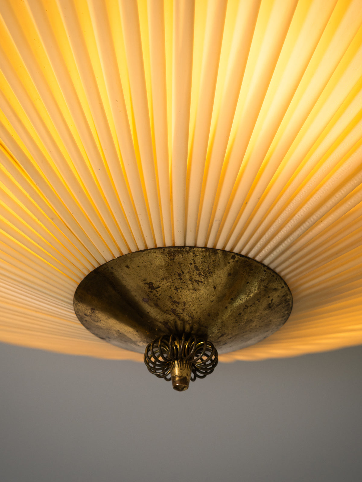 Large Brass and Synthetic Textile Flush Mount, Finland, 1950s