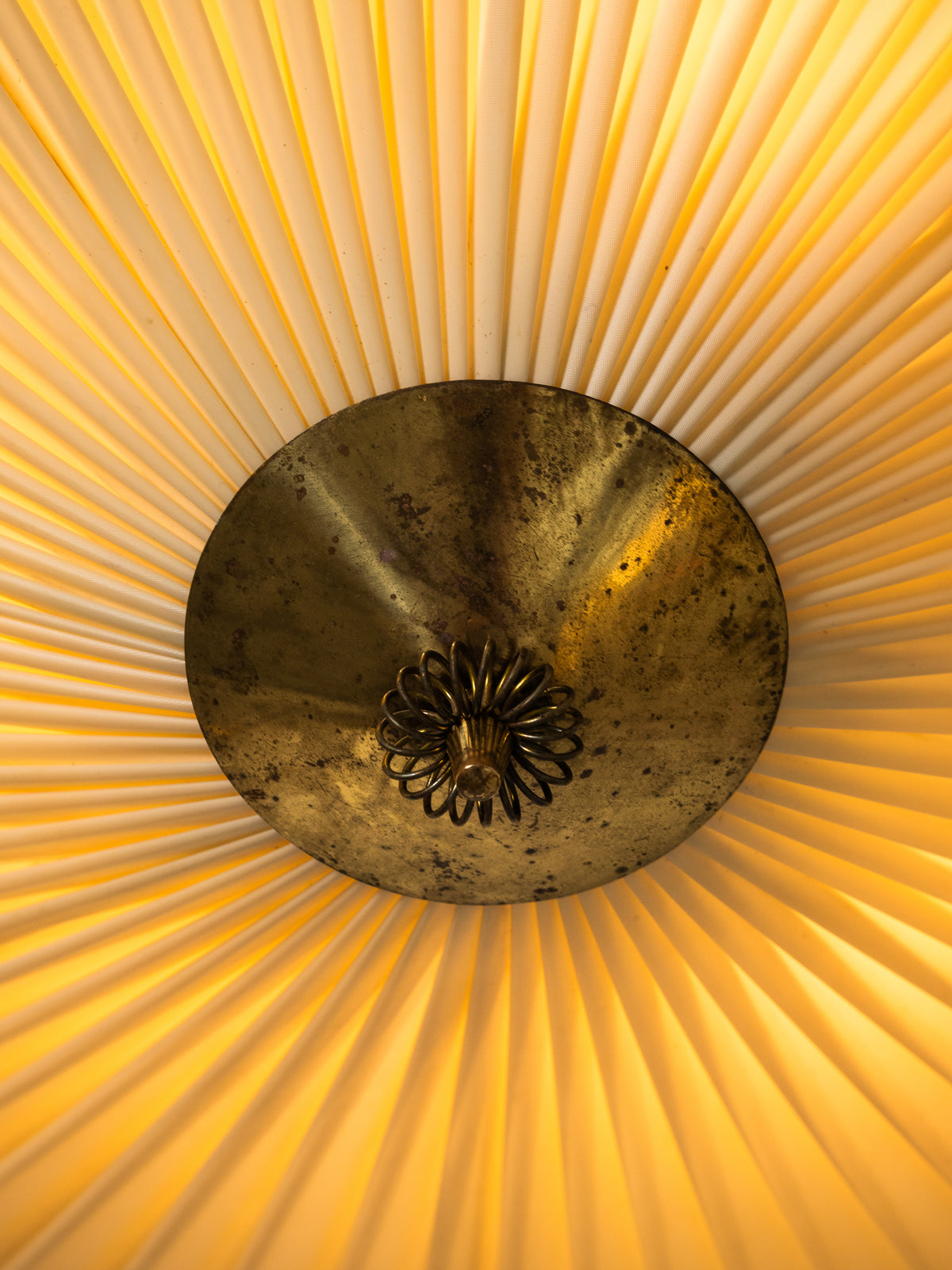 Large Brass and Synthetic Textile Flush Mount, Finland, 1950s
