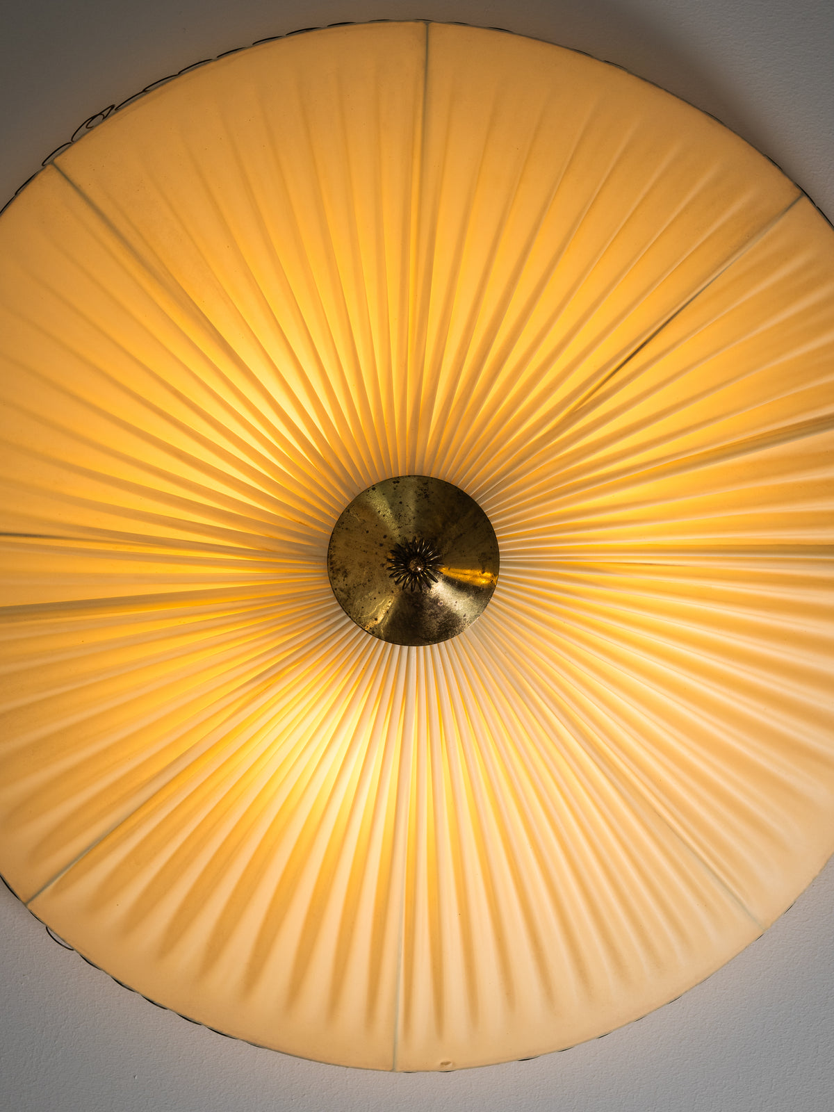 Large Brass and Synthetic Textile Flush Mount, Finland, 1950s