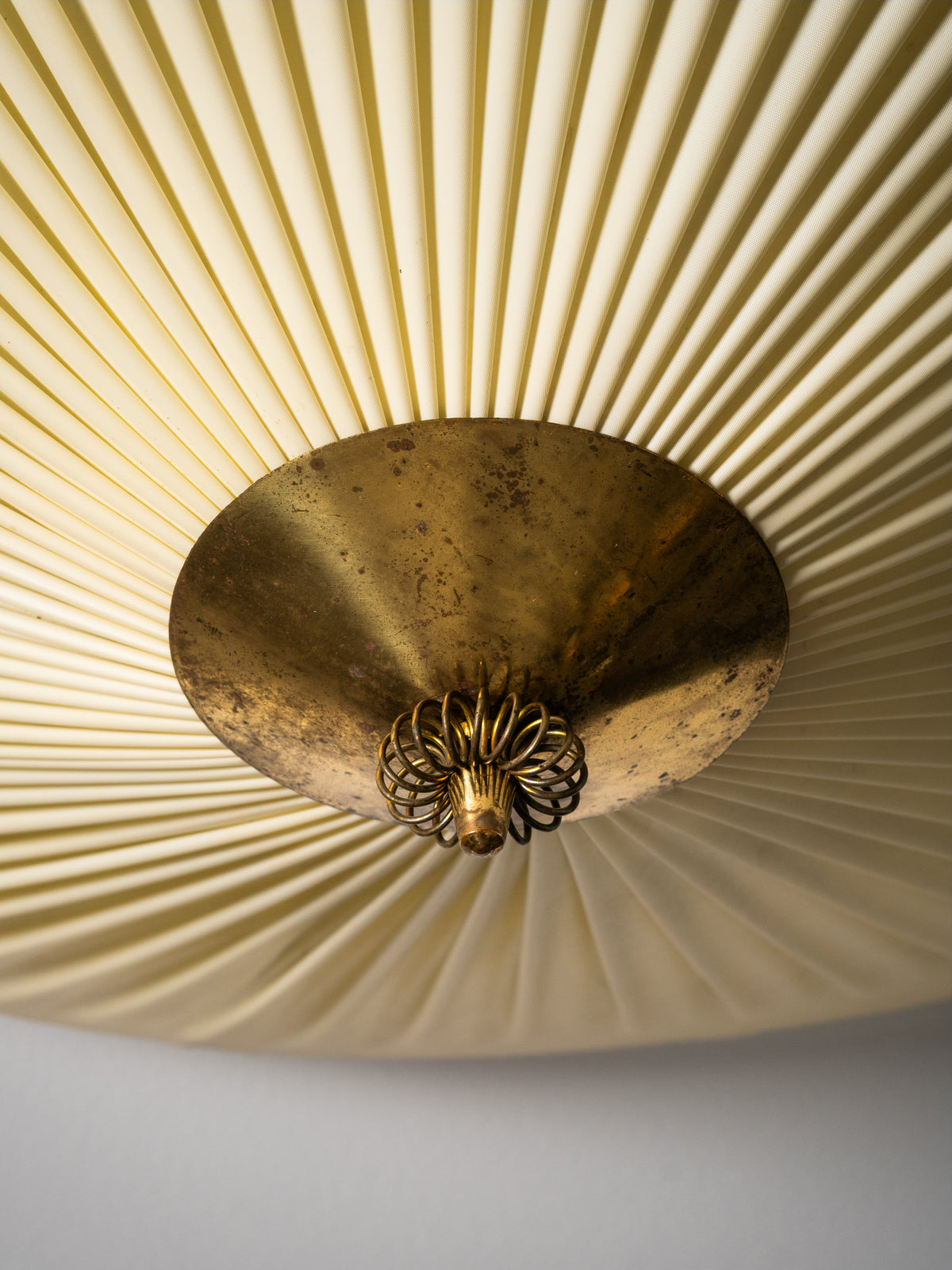 Large Brass and Synthetic Textile Flush Mount, Finland, 1950s