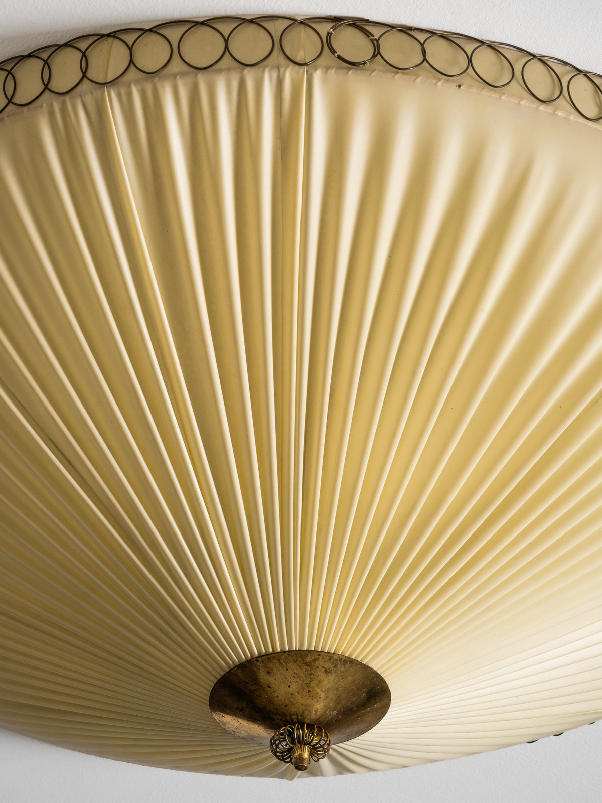 Large Brass and Synthetic Textile Flush Mount, Finland, 1950s