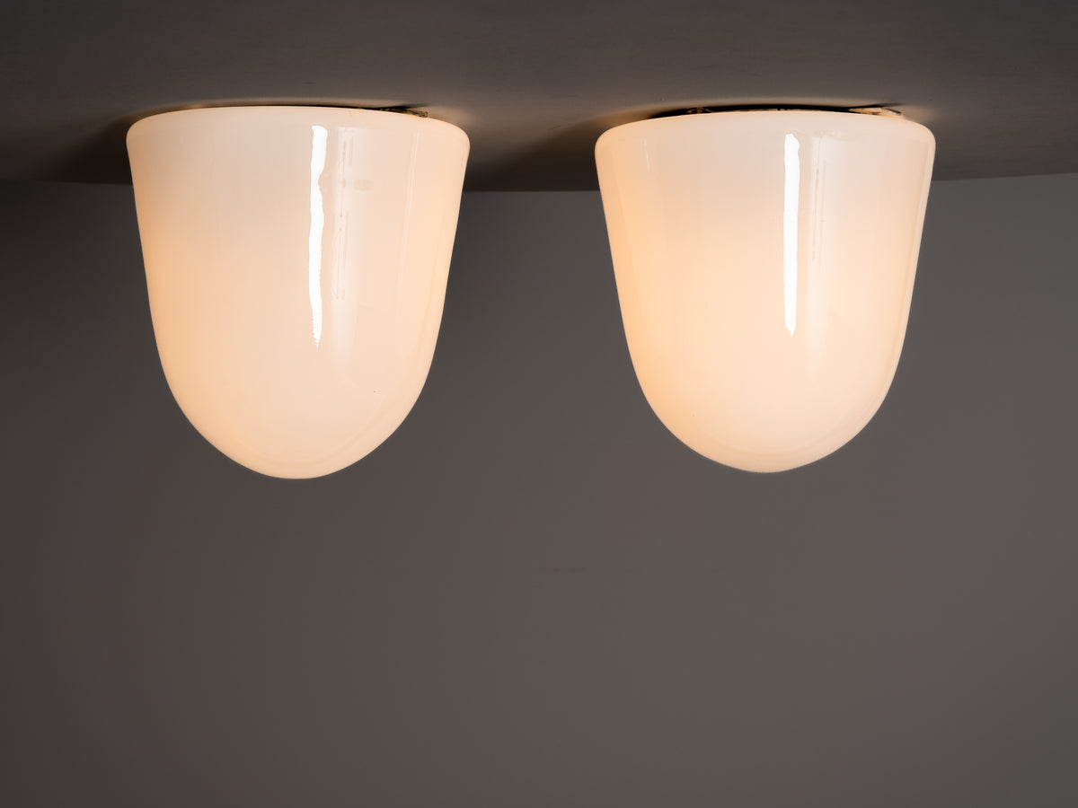 Pair of Paavo Tynell ’80112-25’ Milk Glass Ceiling Lights, Idman, Finland, 1950s