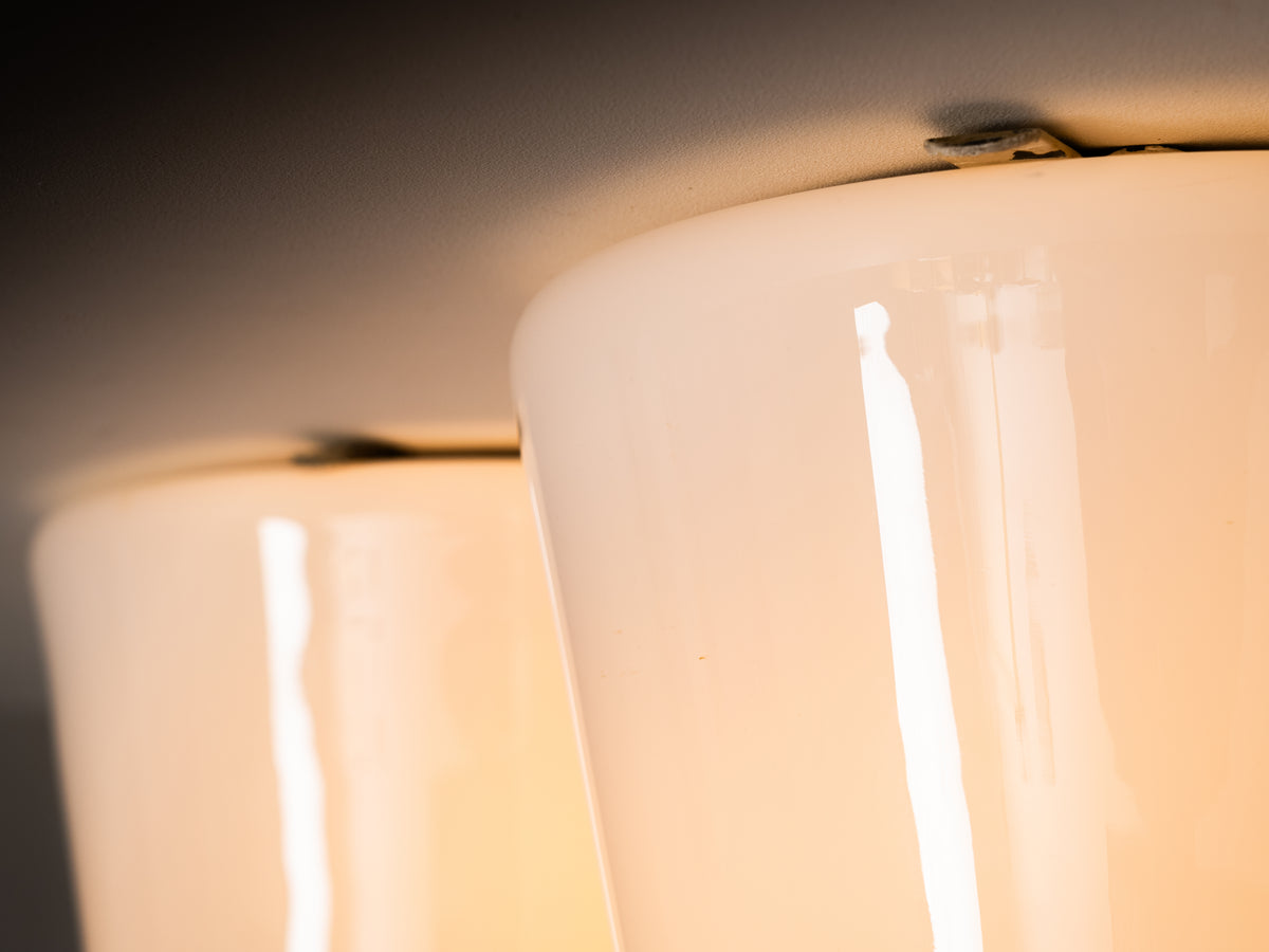 Pair of Paavo Tynell ’80112-25’ Milk Glass Ceiling Lights, Idman, Finland, 1950s