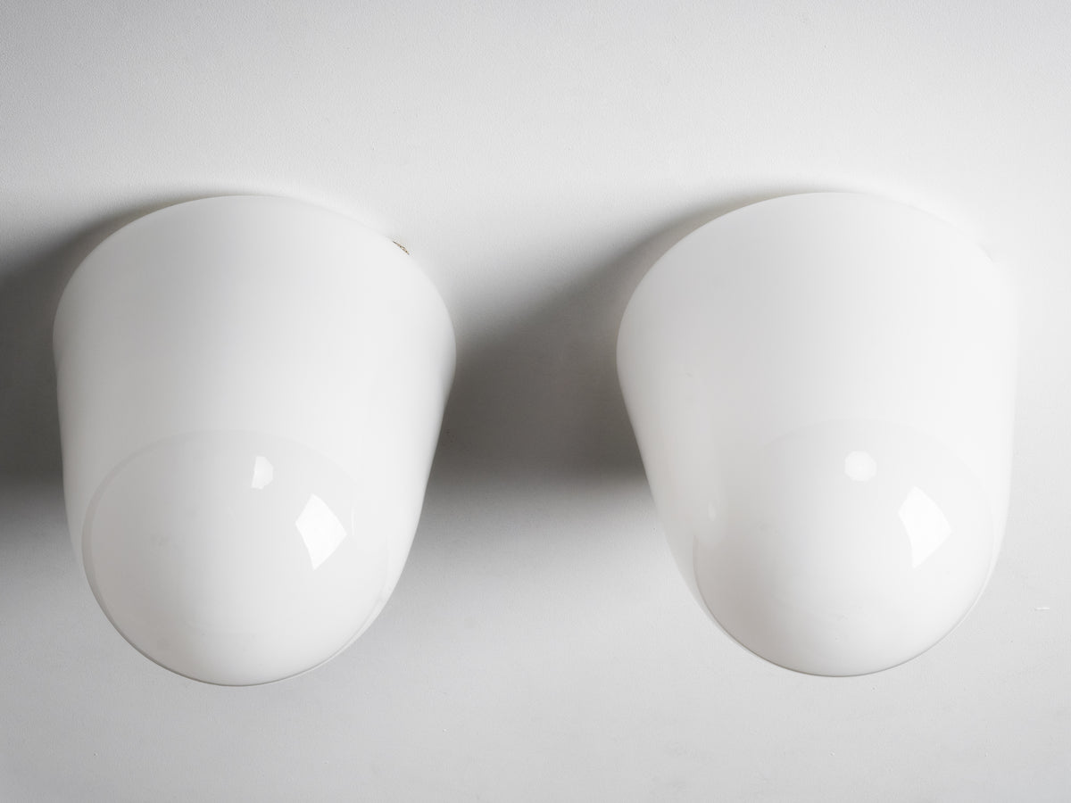 Pair of Paavo Tynell ’80112-25’ Milk Glass Ceiling Lights, Idman, Finland, 1950s