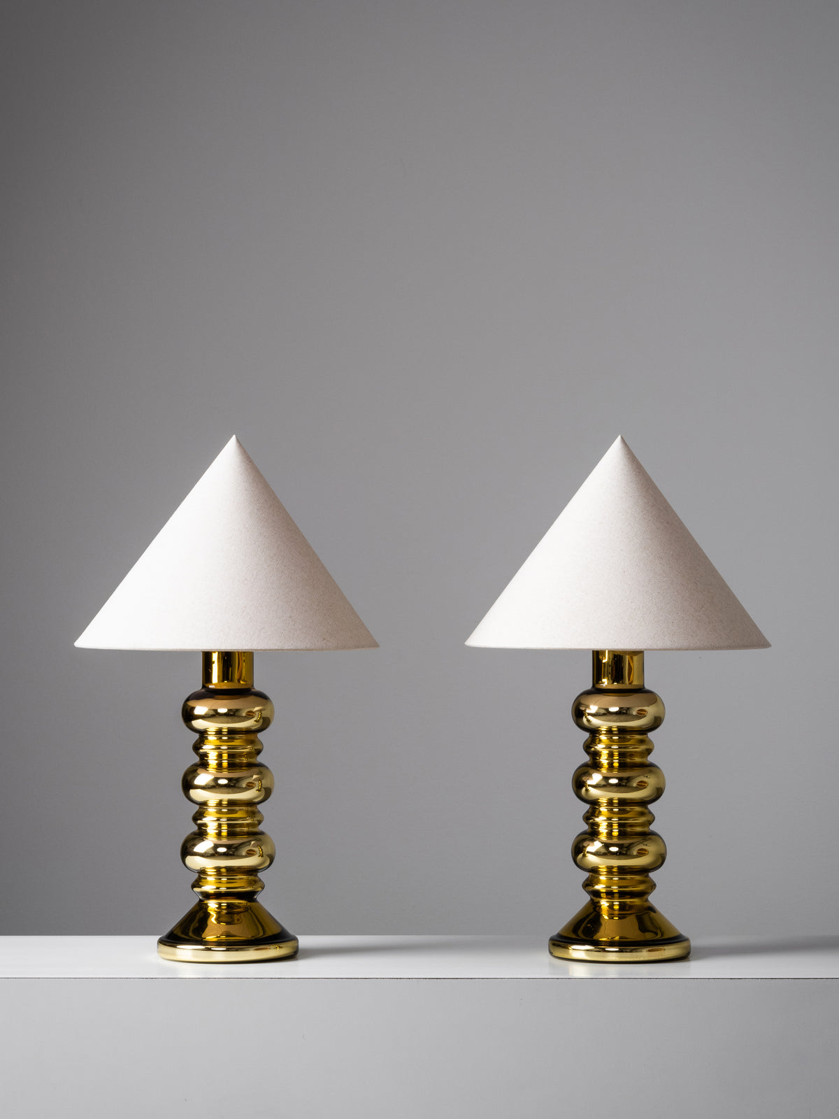 Pair of Golden Art Glass Table Lamps by Flygsfors, Sweden, 1960s
