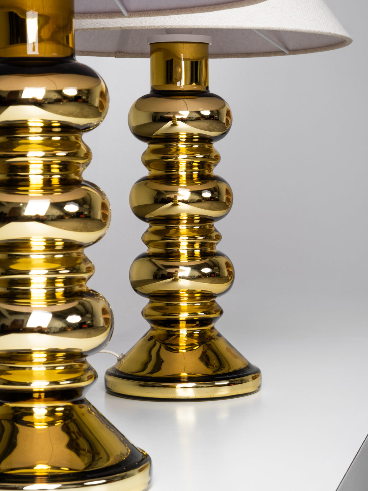 Pair of Golden Art Glass Table Lamps by Flygsfors, Sweden, 1960s