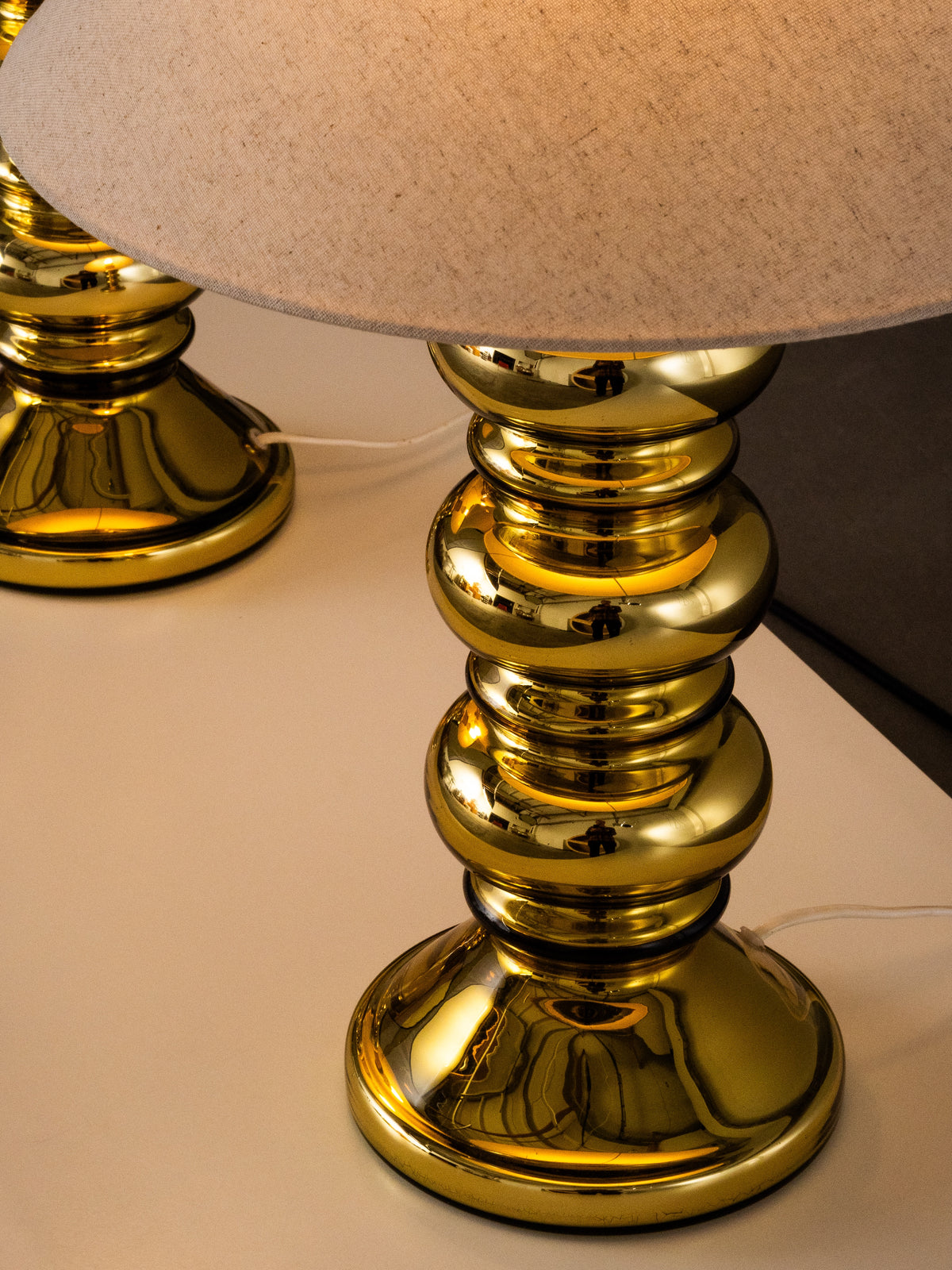 Pair of Golden Art Glass Table Lamps by Flygsfors, Sweden, 1960s