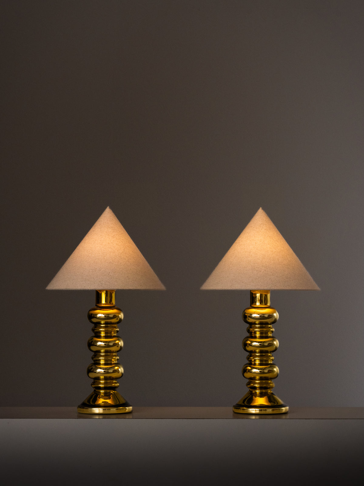 Pair of Golden Art Glass Table Lamps by Flygsfors, Sweden, 1960s
