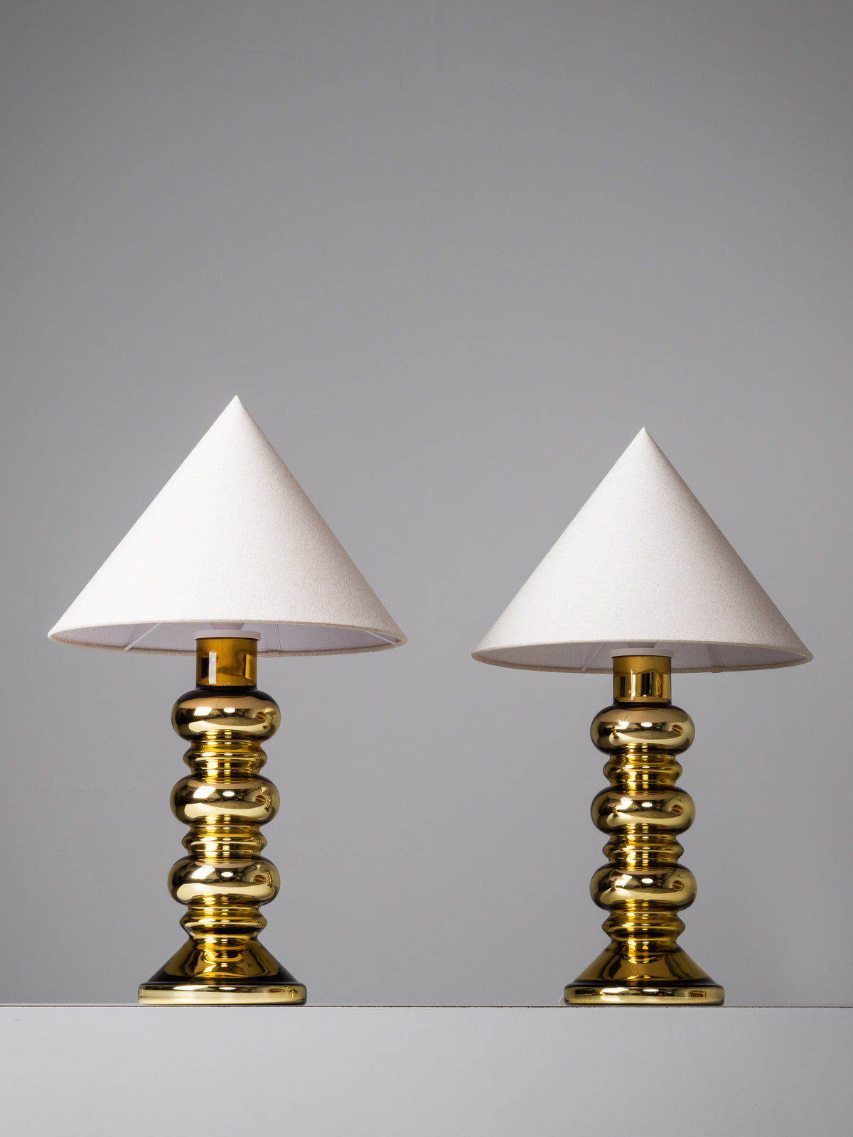 Pair of Golden Art Glass Table Lamps by Flygsfors, Sweden, 1960s