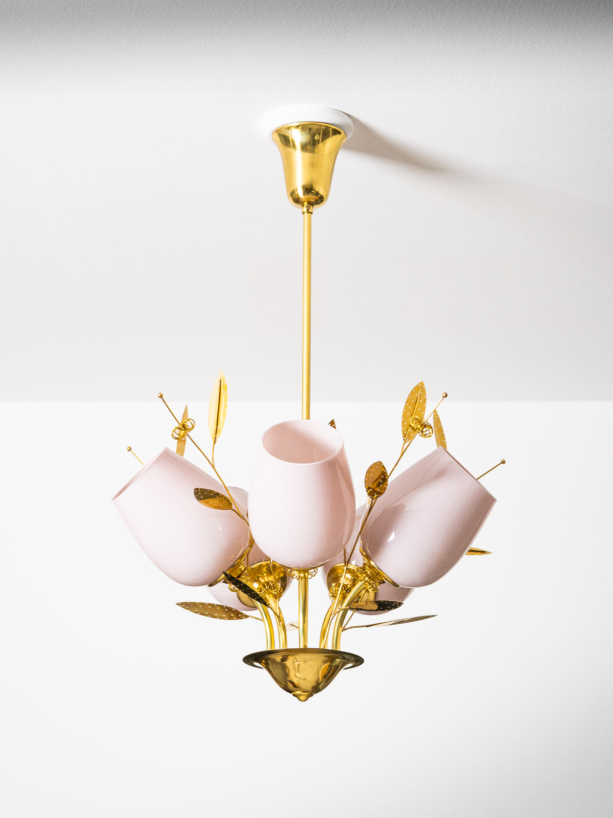 Five-Arm Brass and Glass Bridal Bouquet Chandelier by Itsu, Finland, 1950s