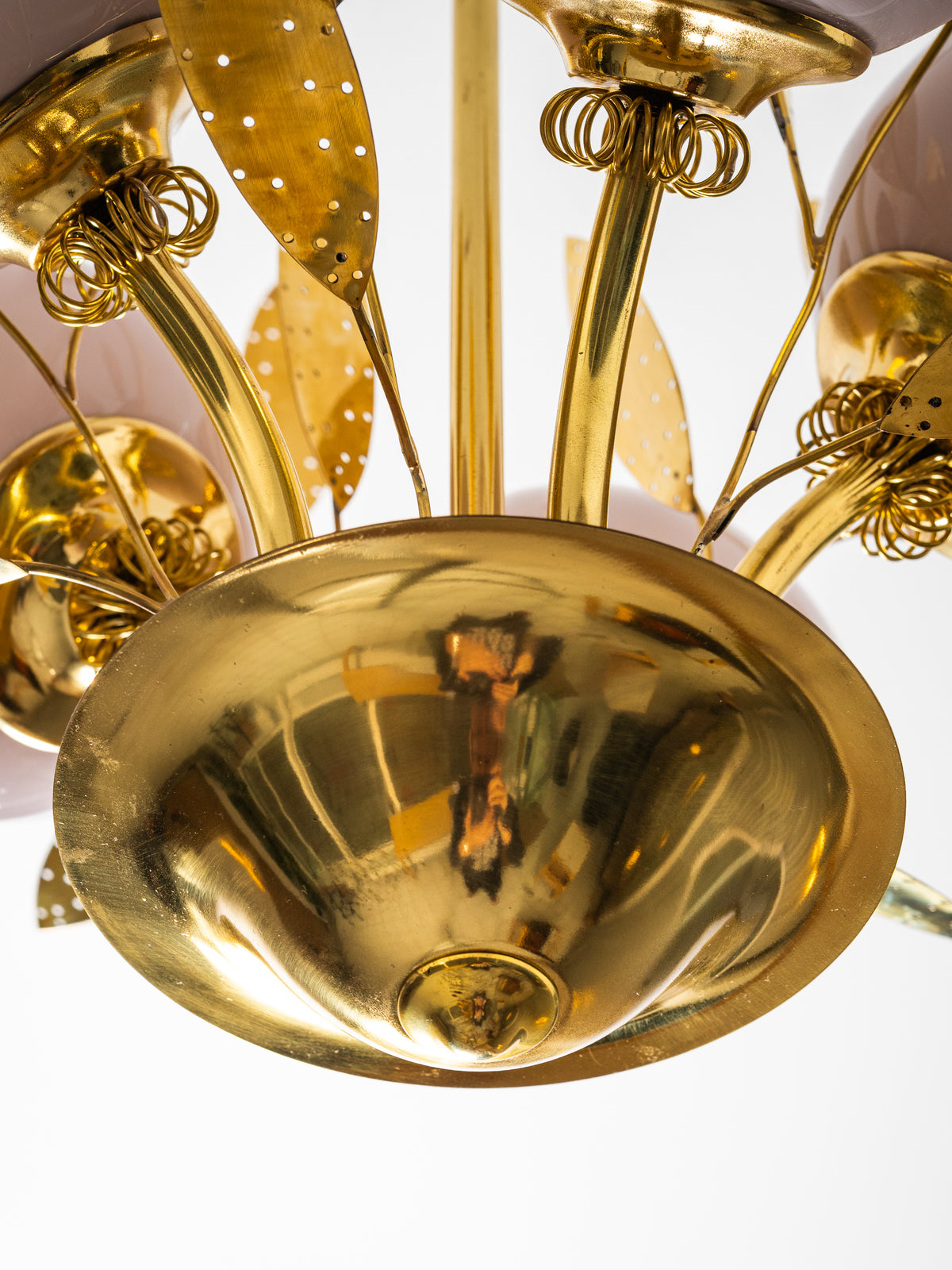 Five-Arm Brass and Glass Bridal Bouquet Chandelier by Itsu, Finland, 1950s