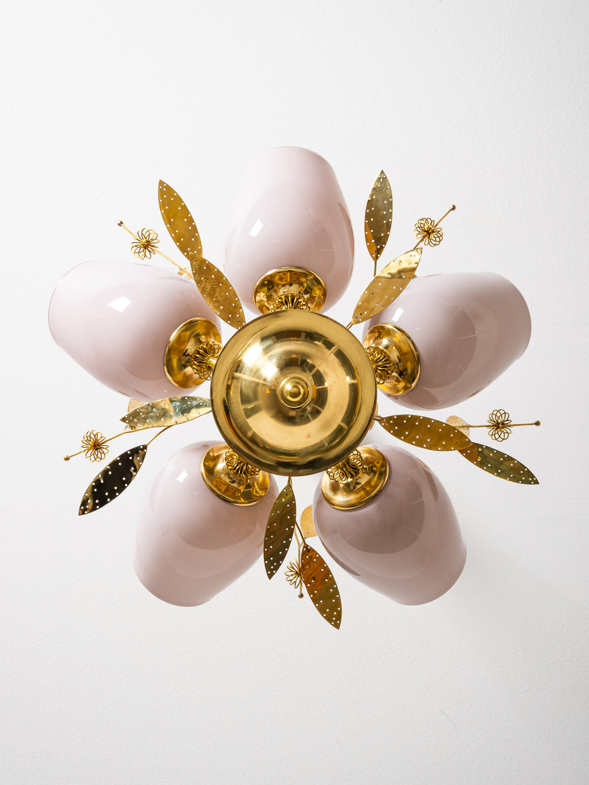 Five-Arm Brass and Glass Bridal Bouquet Chandelier by Itsu, Finland, 1950s