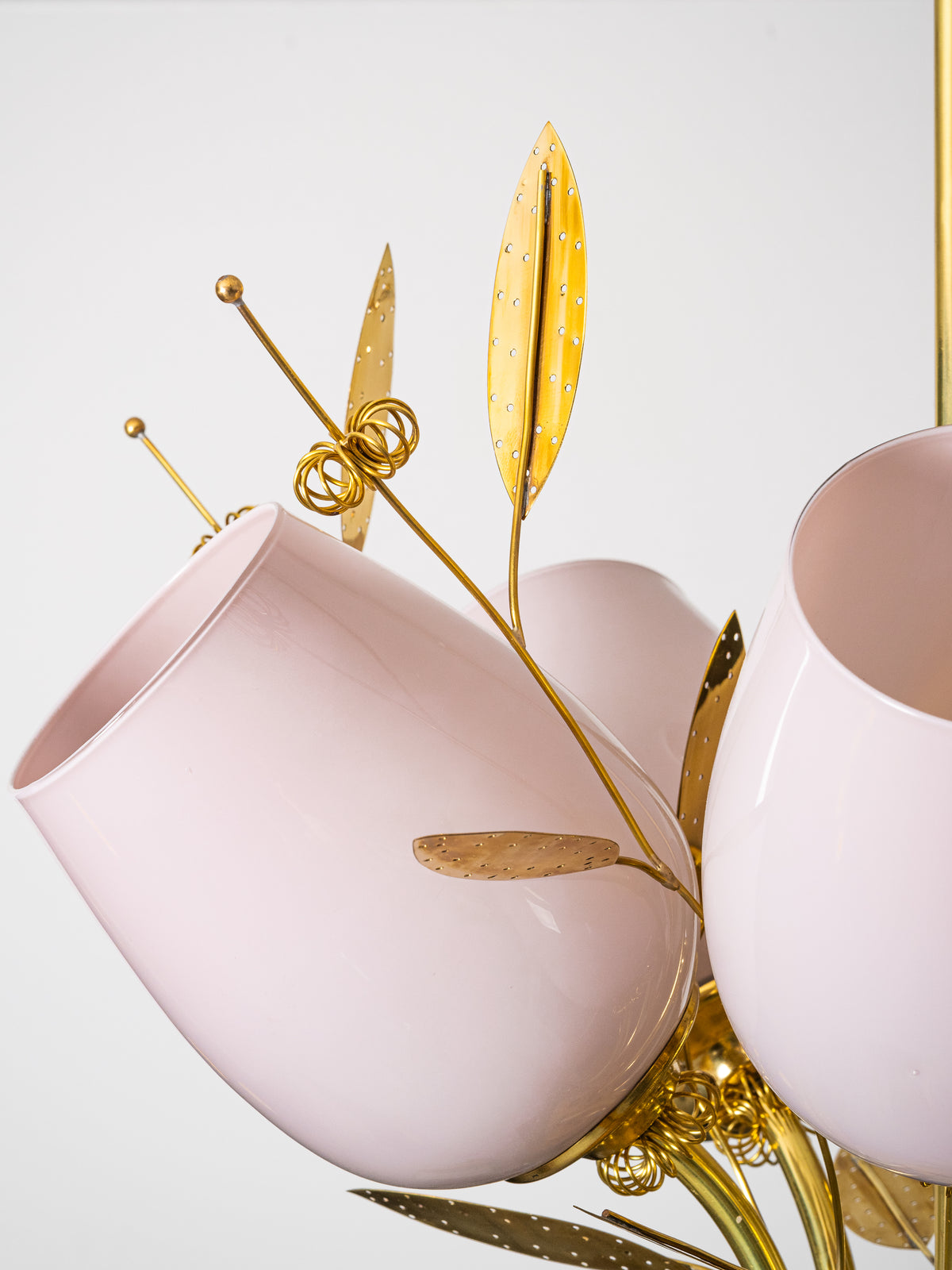Five-Arm Brass and Glass Bridal Bouquet Chandelier by Itsu, Finland, 1950s