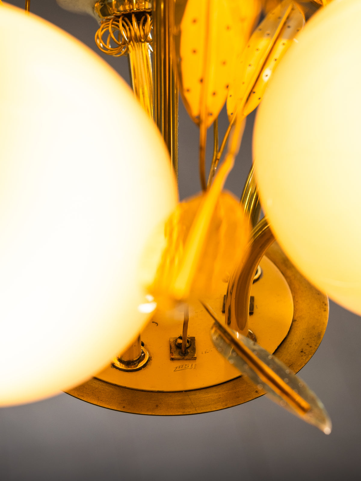 Five-Arm Brass and Glass Bridal Bouquet Chandelier by Itsu, Finland, 1950s