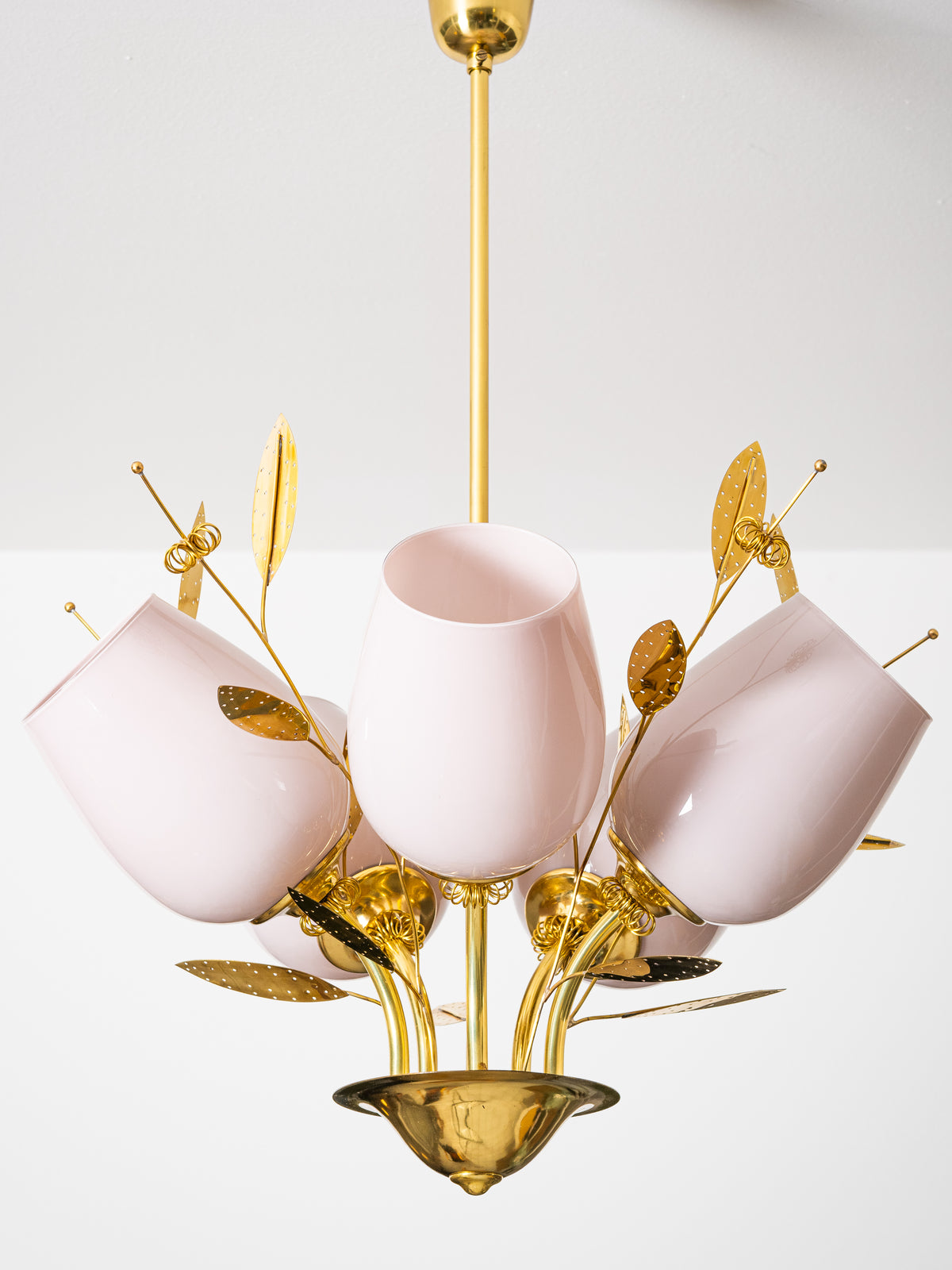 Five-Arm Brass and Glass Bridal Bouquet Chandelier by Itsu, Finland, 1950s