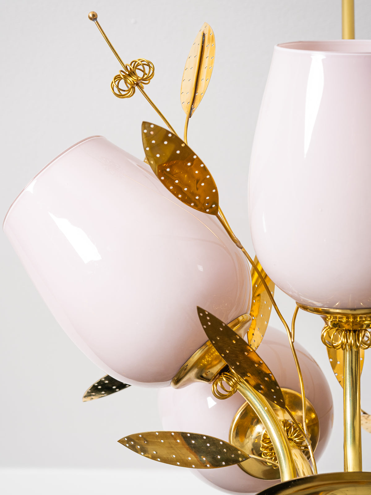 Five-Arm Brass and Glass Bridal Bouquet Chandelier by Itsu, Finland, 1950s