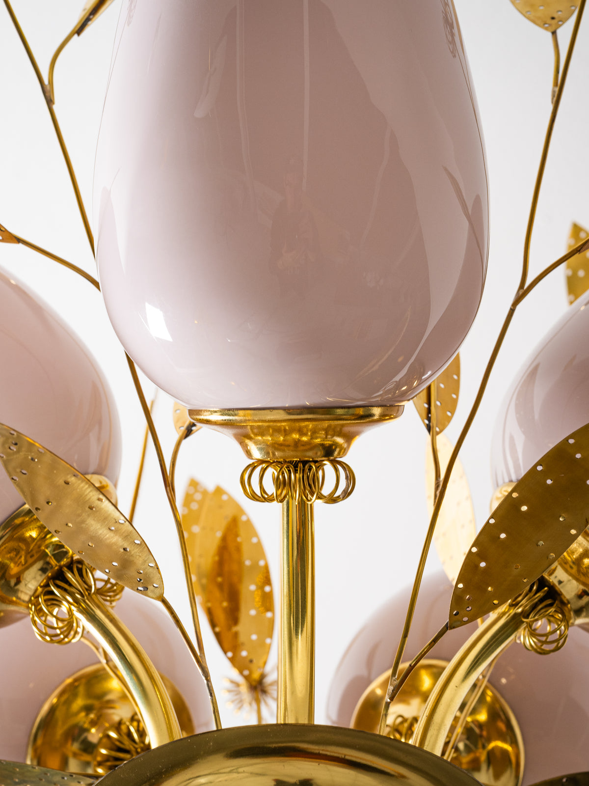 Five-Arm Brass and Glass Bridal Bouquet Chandelier by Itsu, Finland, 1950s