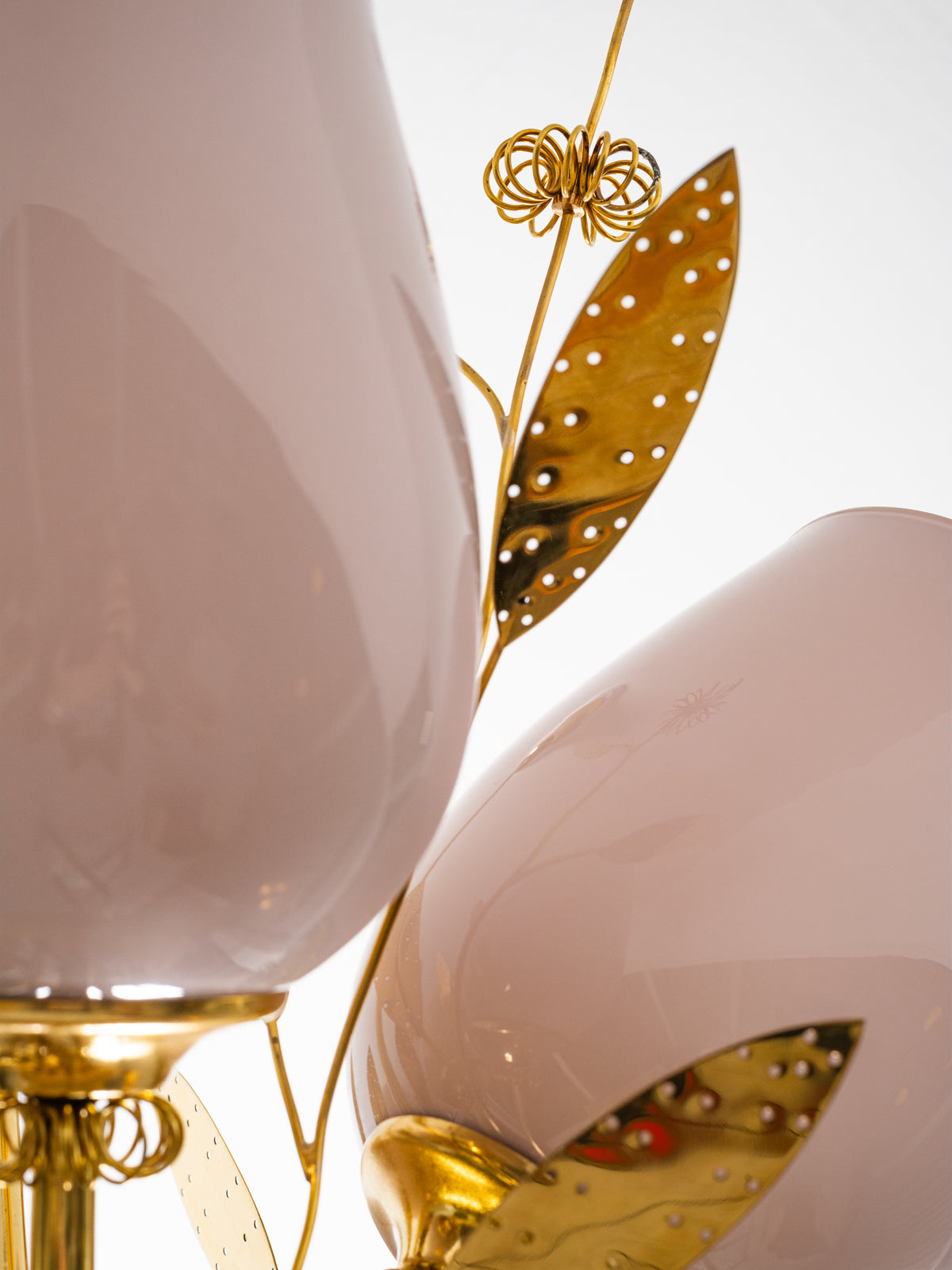 Five-Arm Brass and Glass Bridal Bouquet Chandelier by Itsu, Finland, 1950s