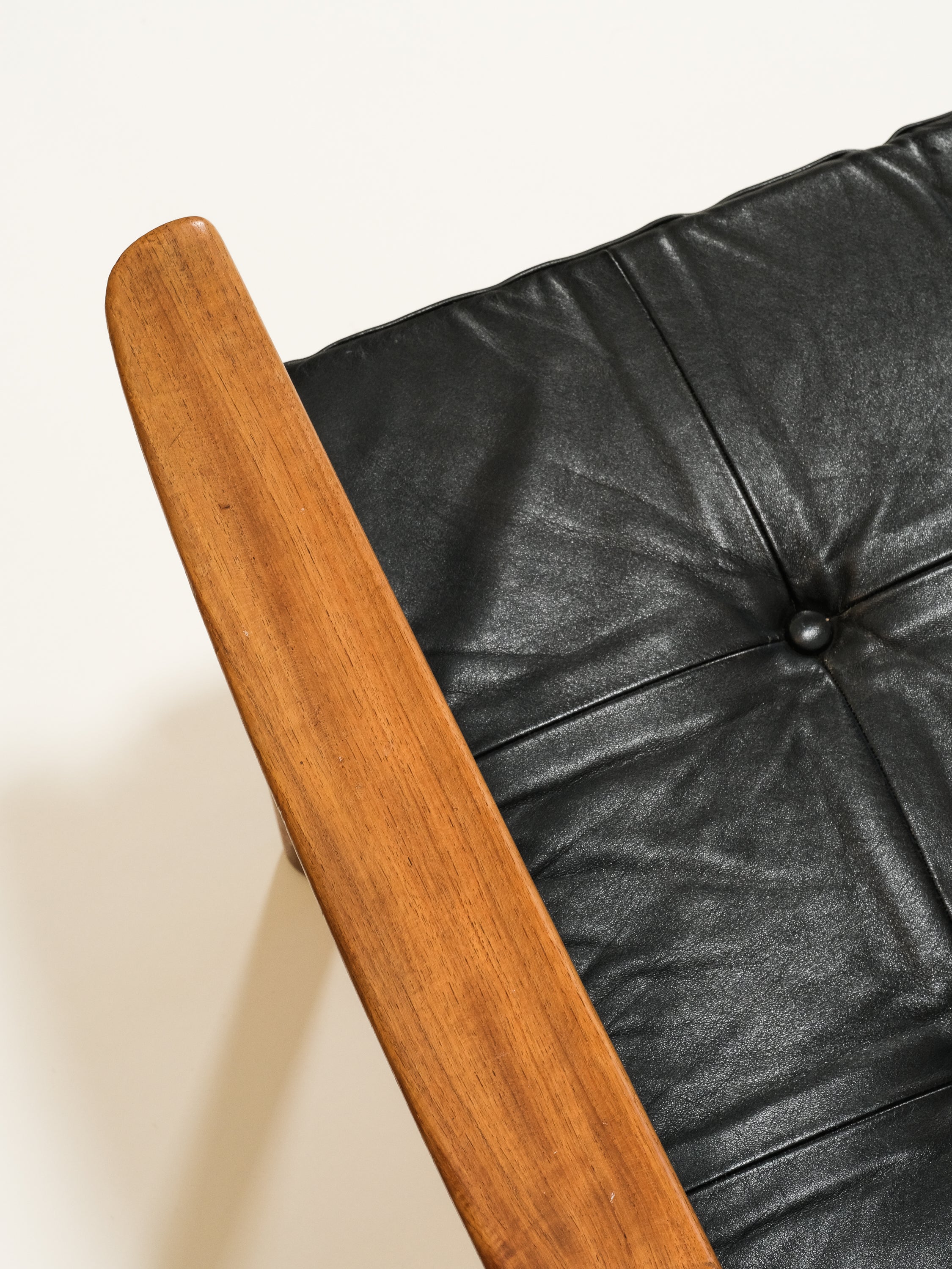 Scandinavian Black Leather & Teak 3-Seater Sofa, 1960s