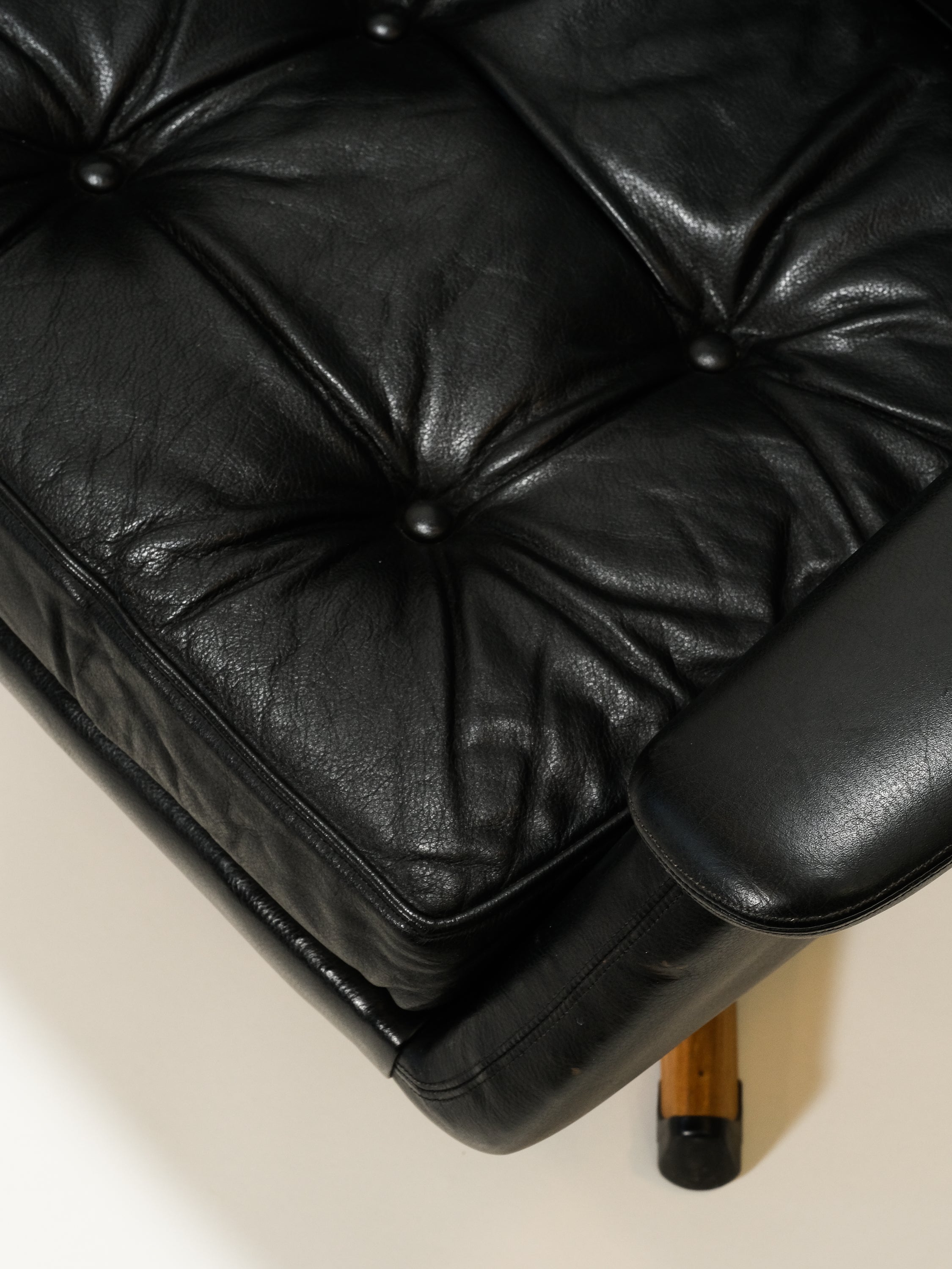 Black Leather Swivel Lounge Chair, 1960s