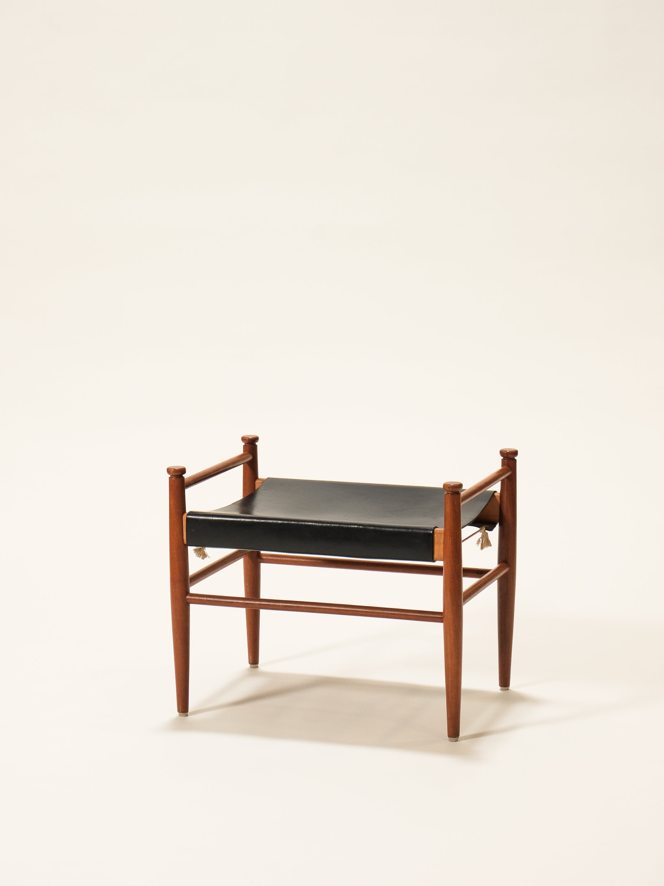Black Leather and Teak Footstool by Gillis Lundgren for Ikea, 1960s