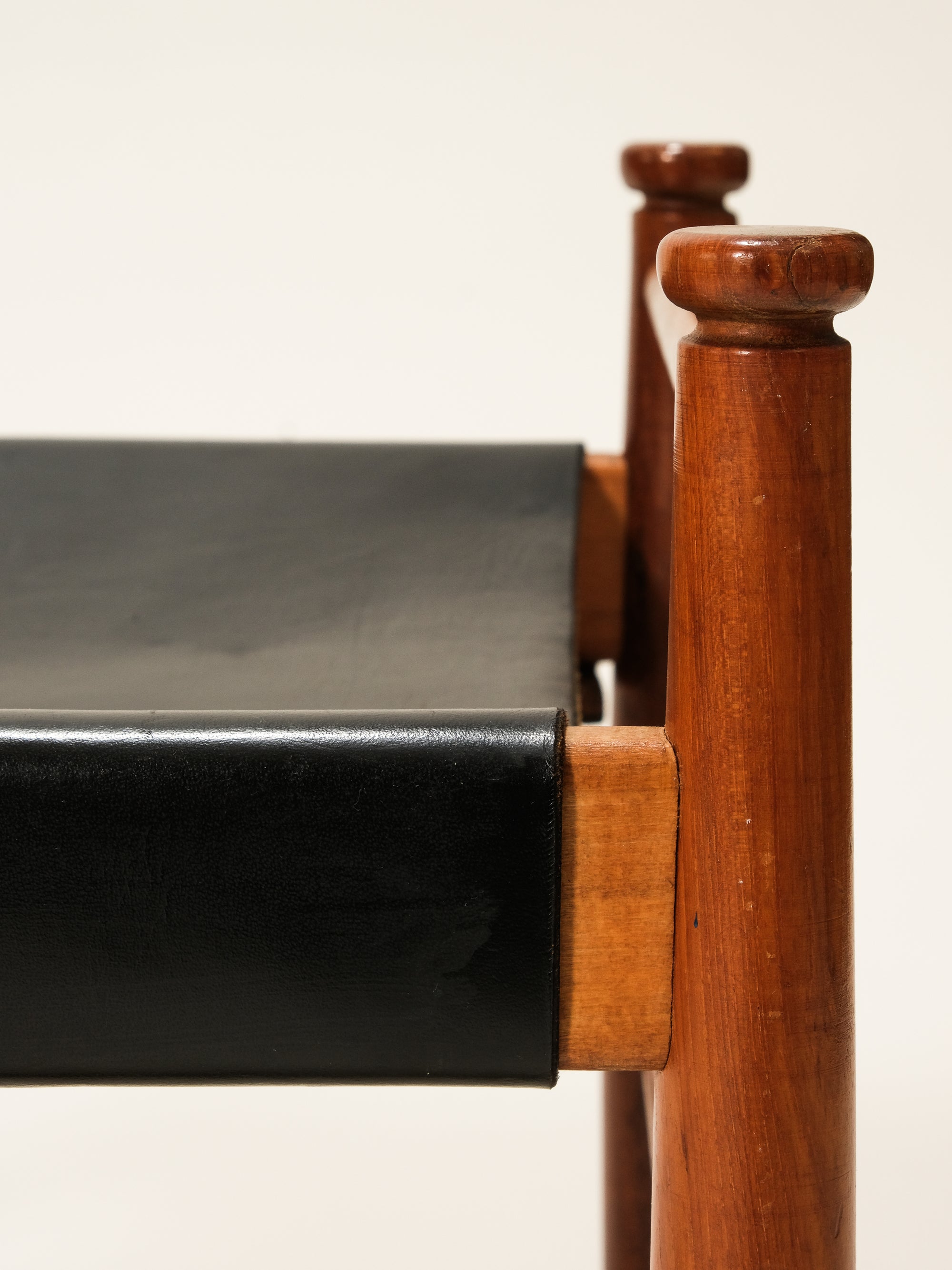 Black Leather and Teak Footstool by Gillis Lundgren for Ikea, 1960s